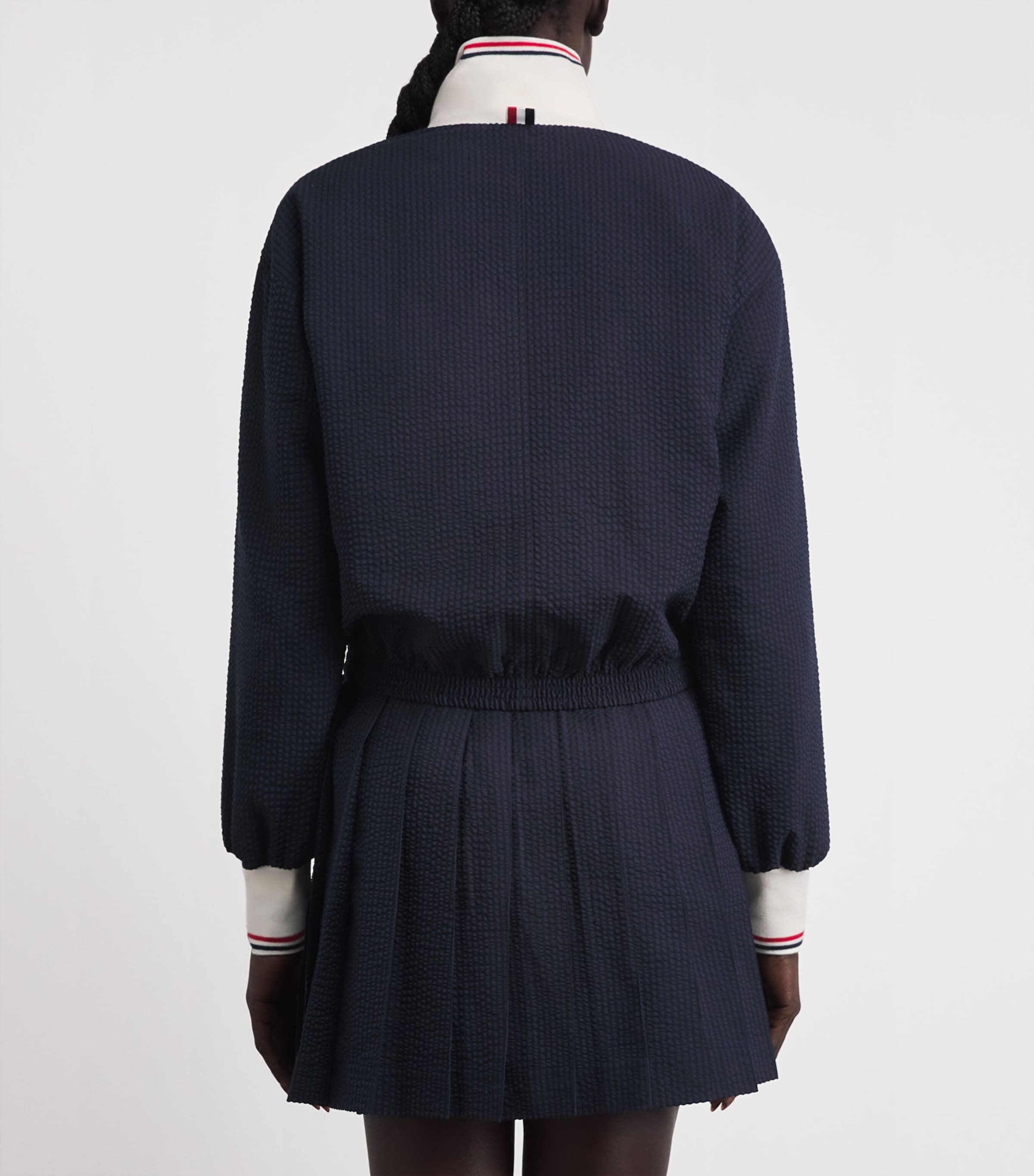 Thom Browne Womens Wool Seersucker Track Jacket Navy Image 5