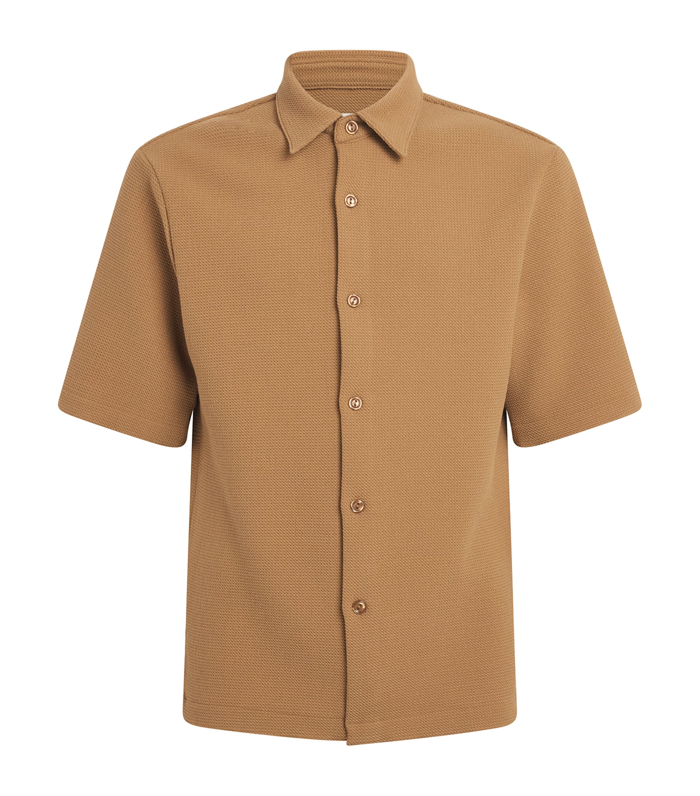 Sandro Paris Mens Knitted Short-Sleeve Shirt Camel Image 1