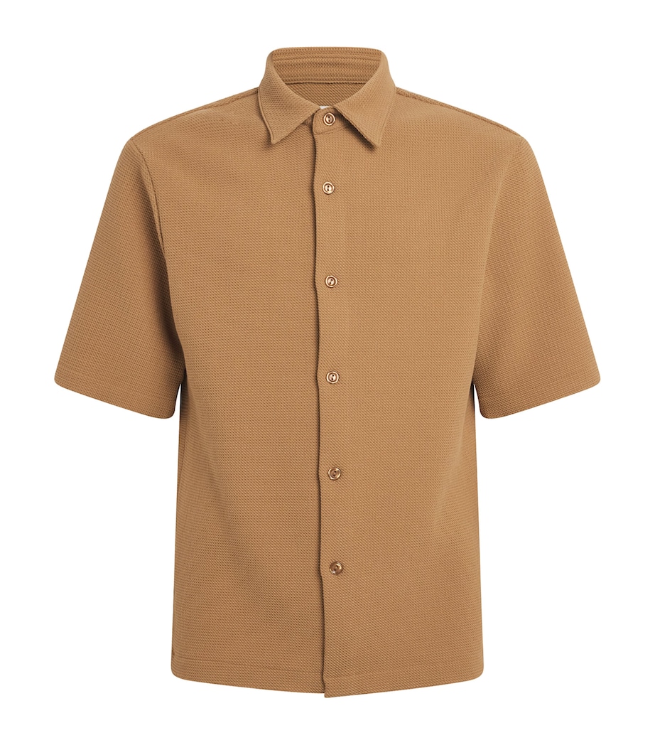 Sandro Paris Mens Knitted Short-Sleeve Shirt Camel Image 1