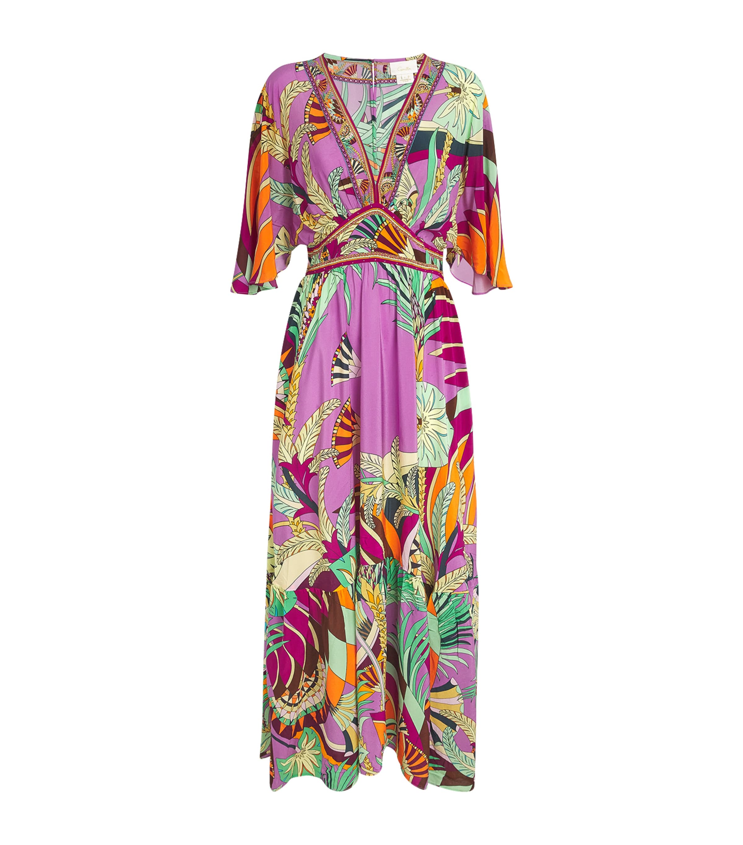 Camilla Silk Printed Beach Maxi Dress In Pink