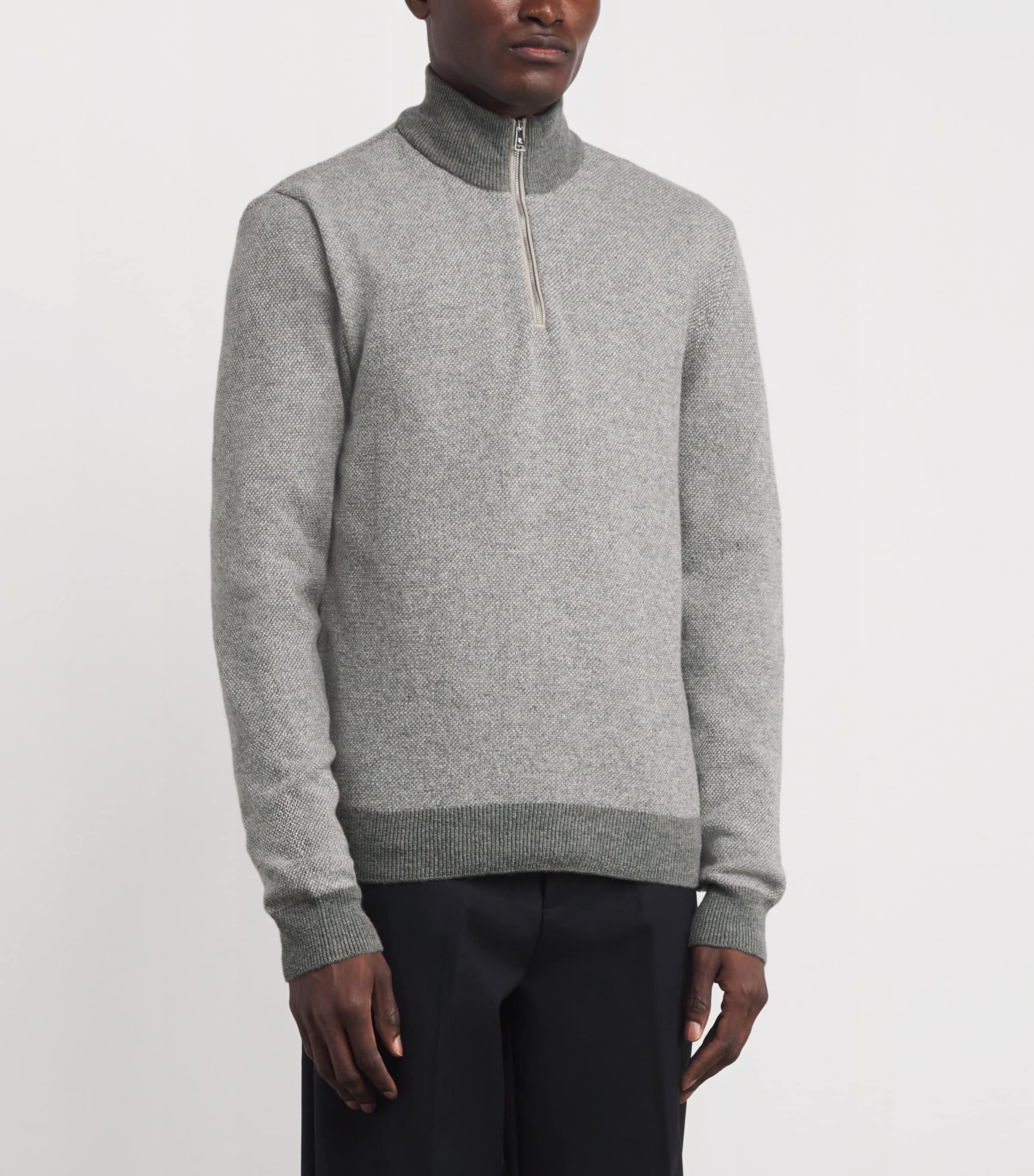 Cashmere Quarter-Zip Sweater  LIGHT GREY HEATHER Image 3