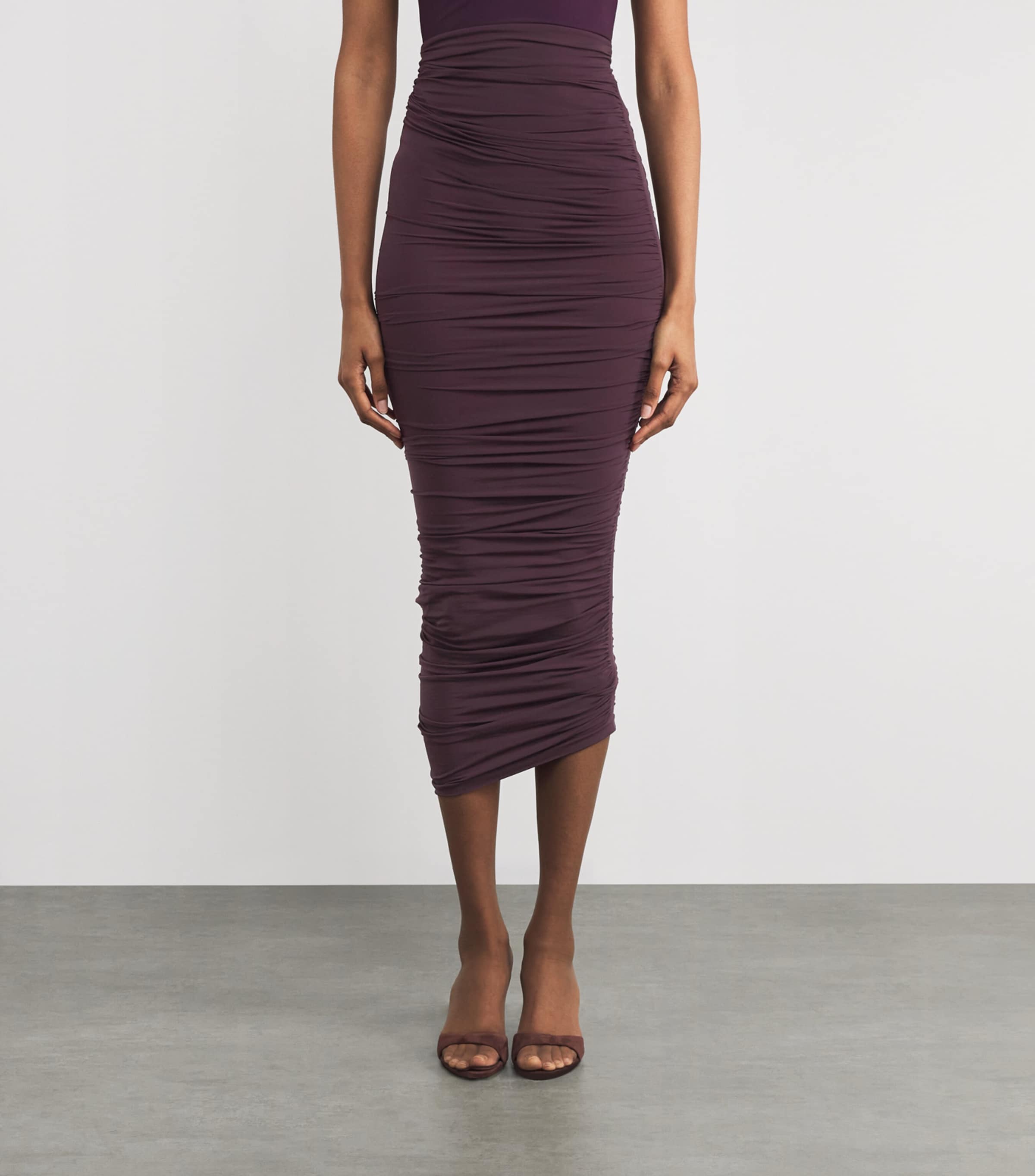 Ruched Bodycon High-Rise Midi Skirt 3249 WILD PLUM Image 3