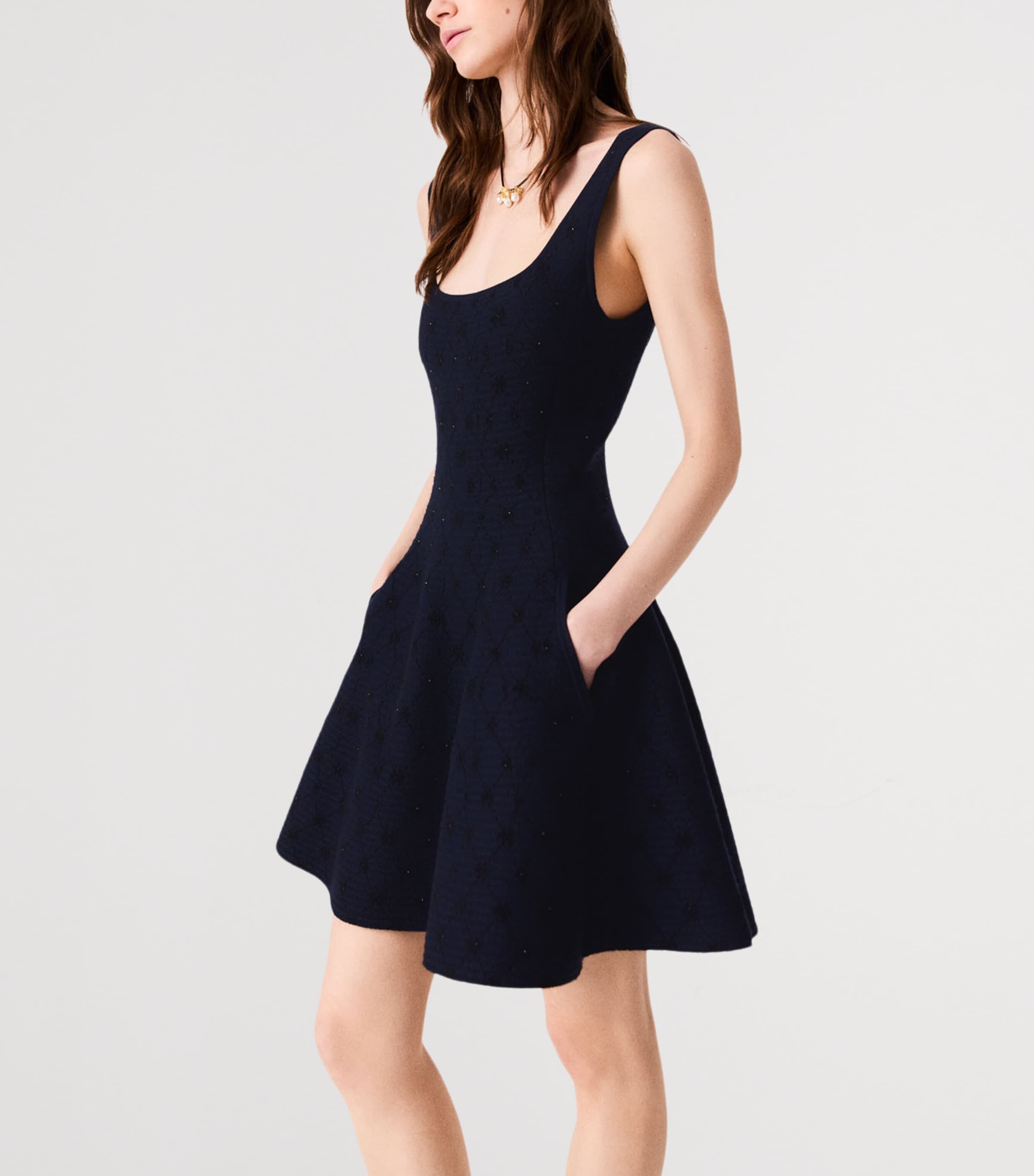 Maje Womens Embellished Jacquard Mini Dress Navy Image 6