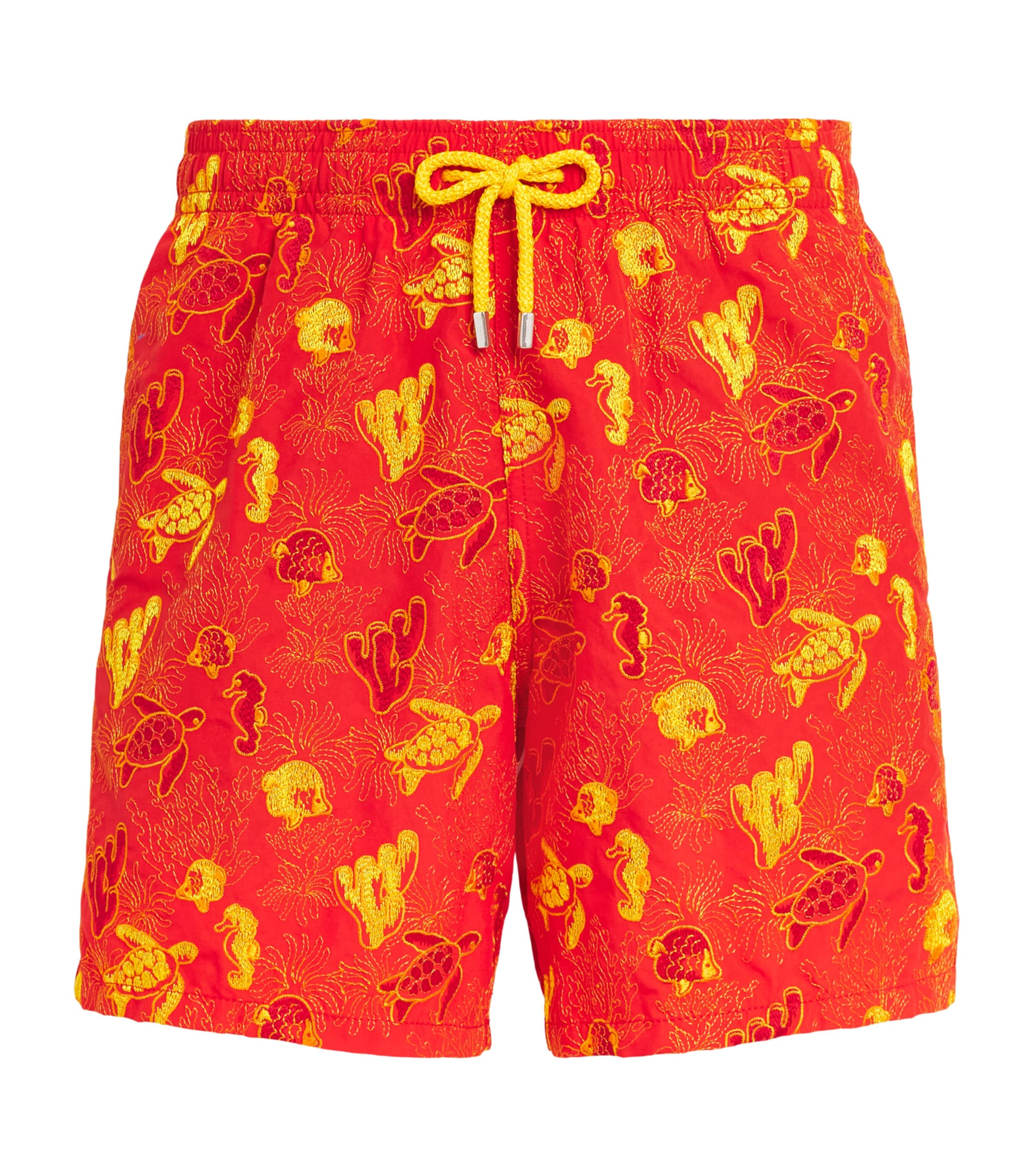 Vilebrequin Mens Aquatic Life-Embroidered Mistral Swim Shorts Coquelicot Image 1