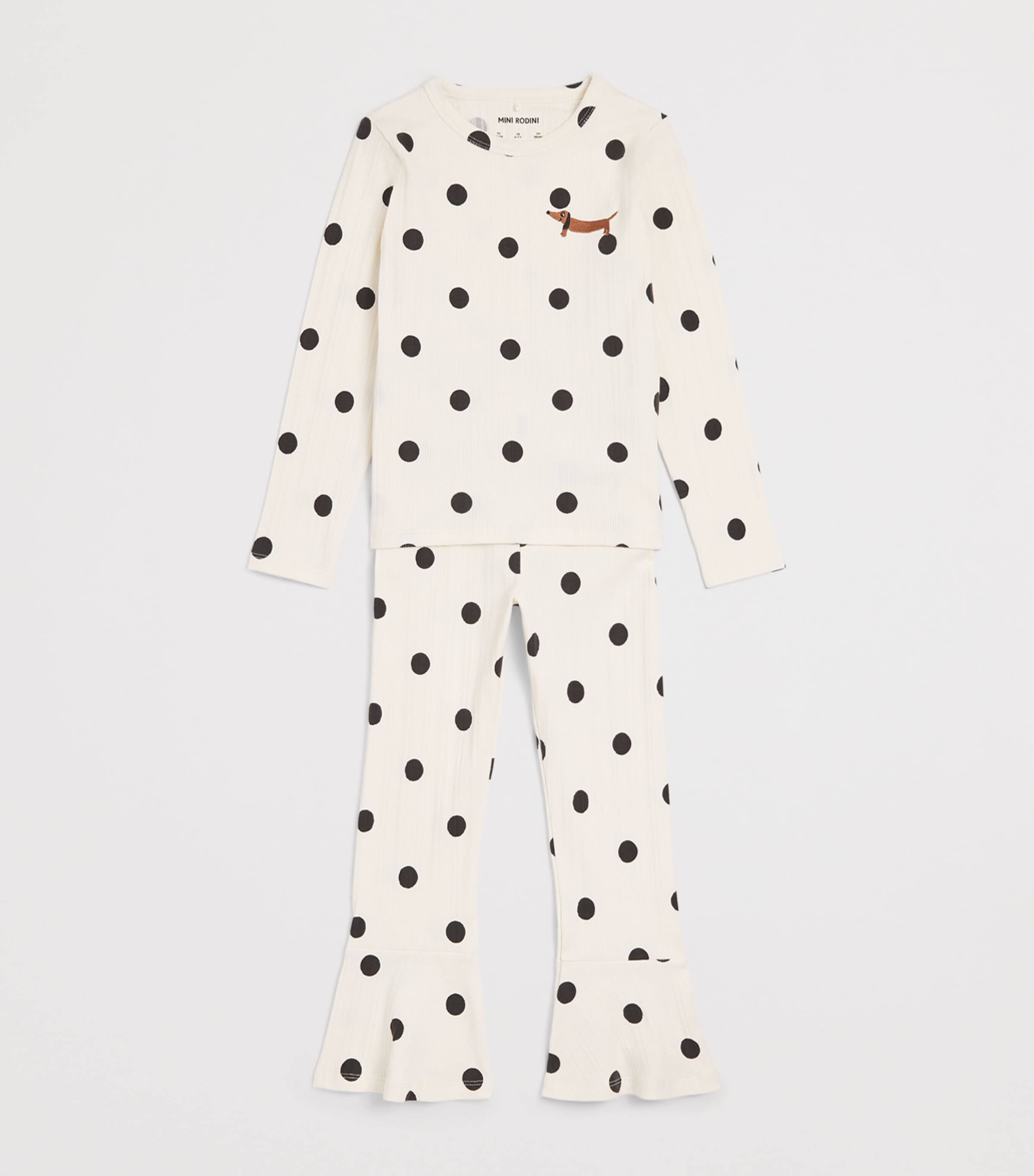 Mini Rodini Polka-Dot Dog Flared Trousers (3-11 Years) Off White Image 3