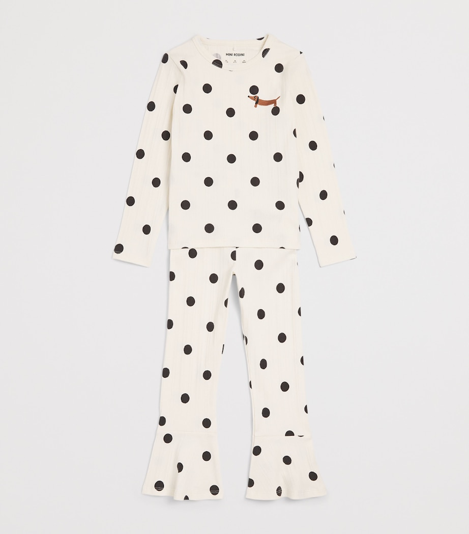 Mini Rodini Polka-Dot Dog Flared Trousers (3-11 Years) Off White Image 3