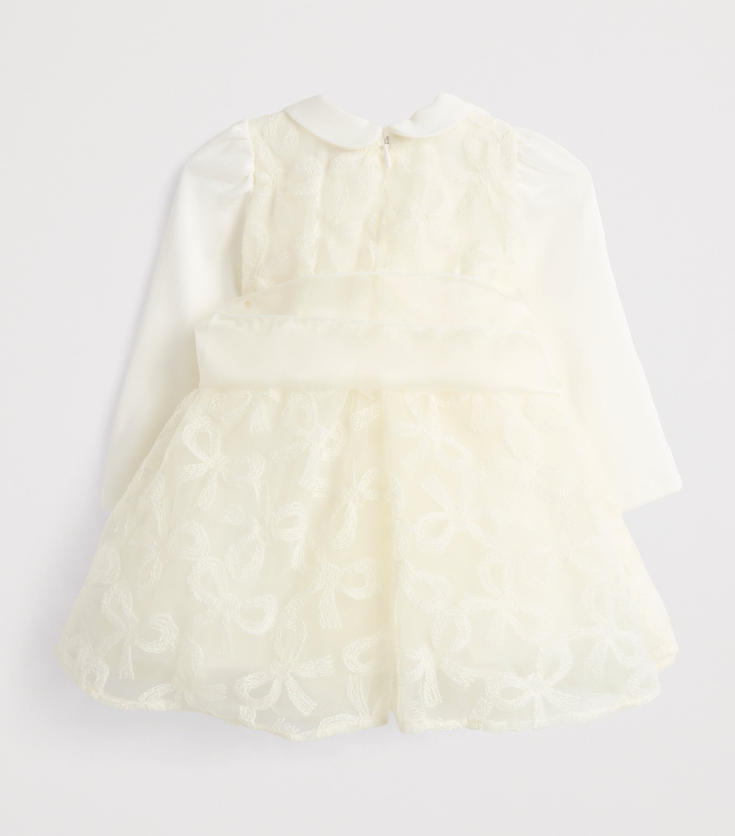 Monnalisa Embroidered Tulle Bow Dress (9 Months-3 Years) Panna Image 2