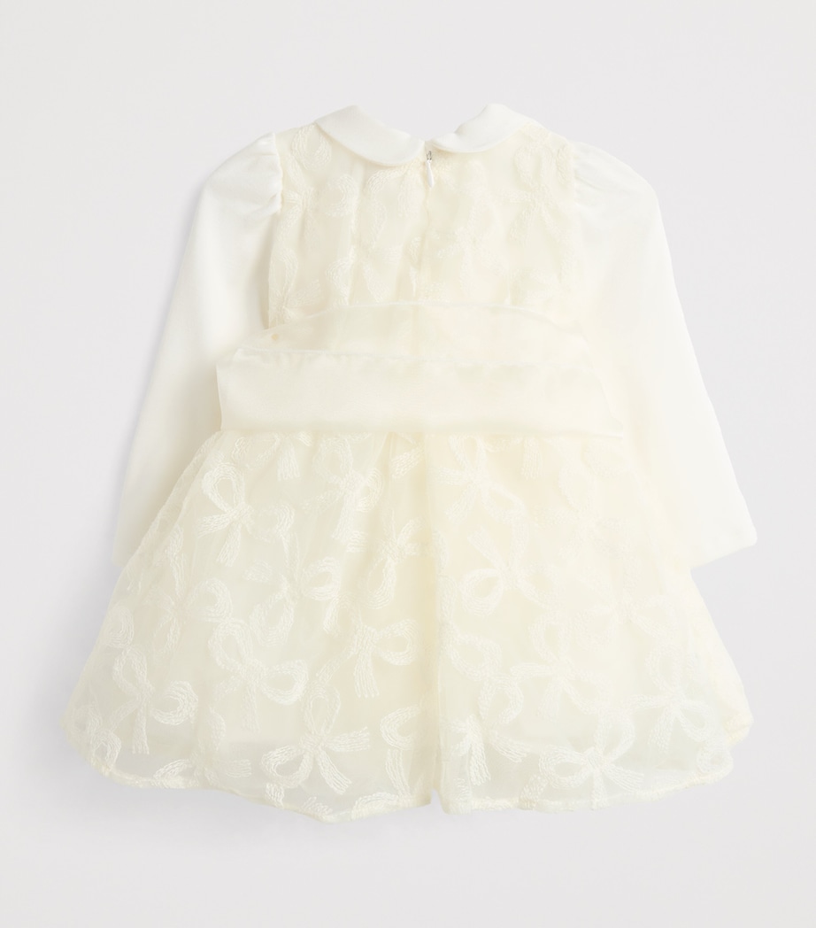 Monnalisa Embroidered Tulle Bow Dress (9 Months-3 Years) Panna Image 2