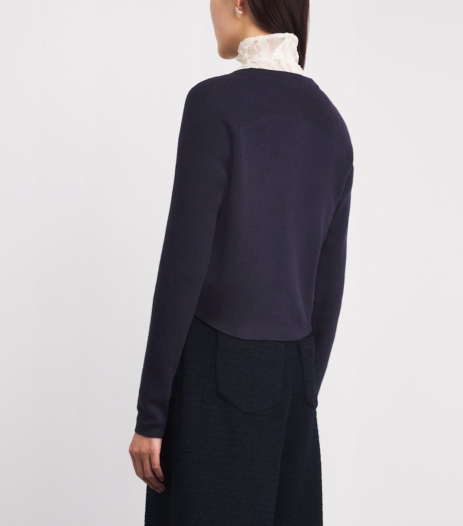 Wool Rib-Knit Bow Cardigan NAVY Image 4