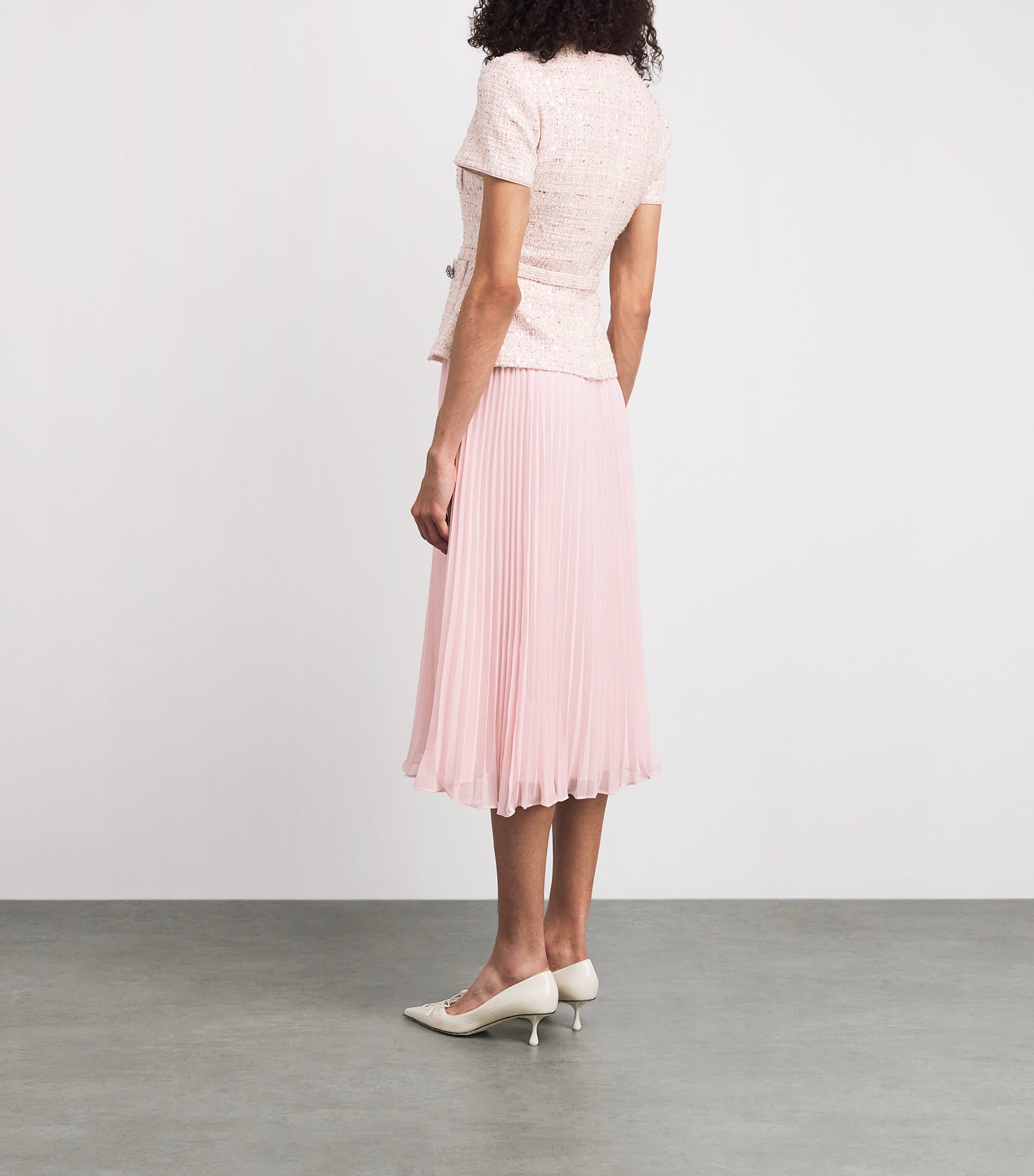 Self-Portrait Womens Bouclé Sequin Midi Dress Pink Image 4