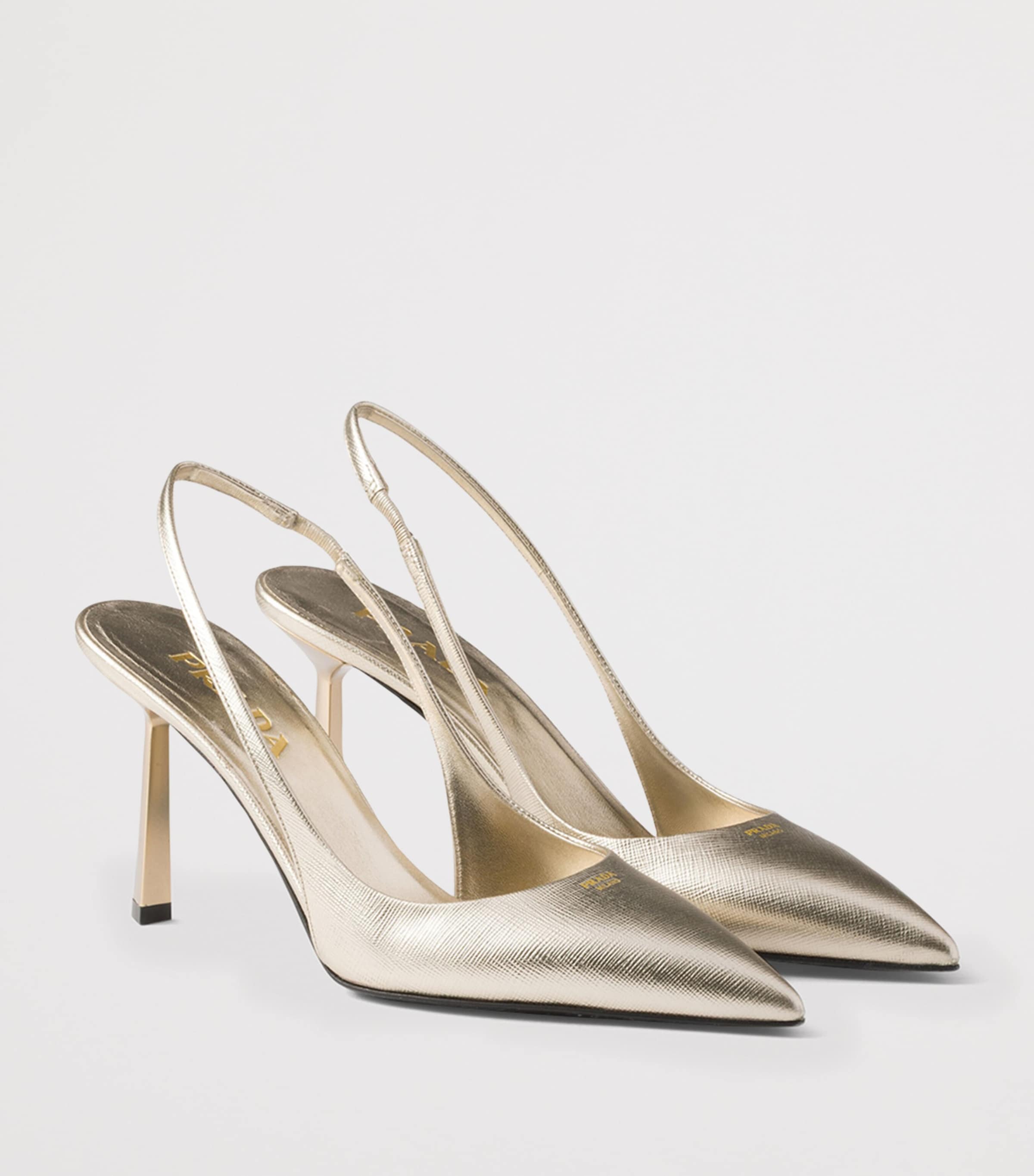 Prada Metallic Saffiano Leather Slingback Heels 75 Gold/silver Image 2
