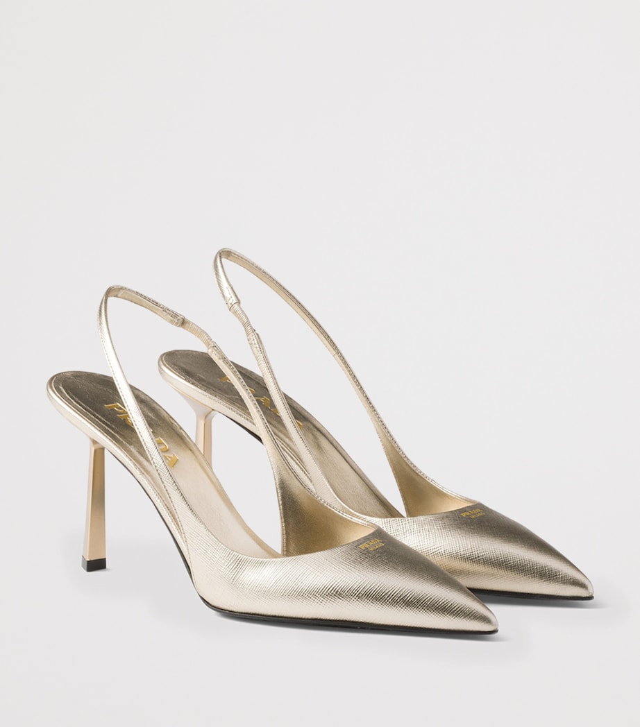 Prada Metallic Saffiano Leather Slingback Heels 75 Gold/silver Image 2