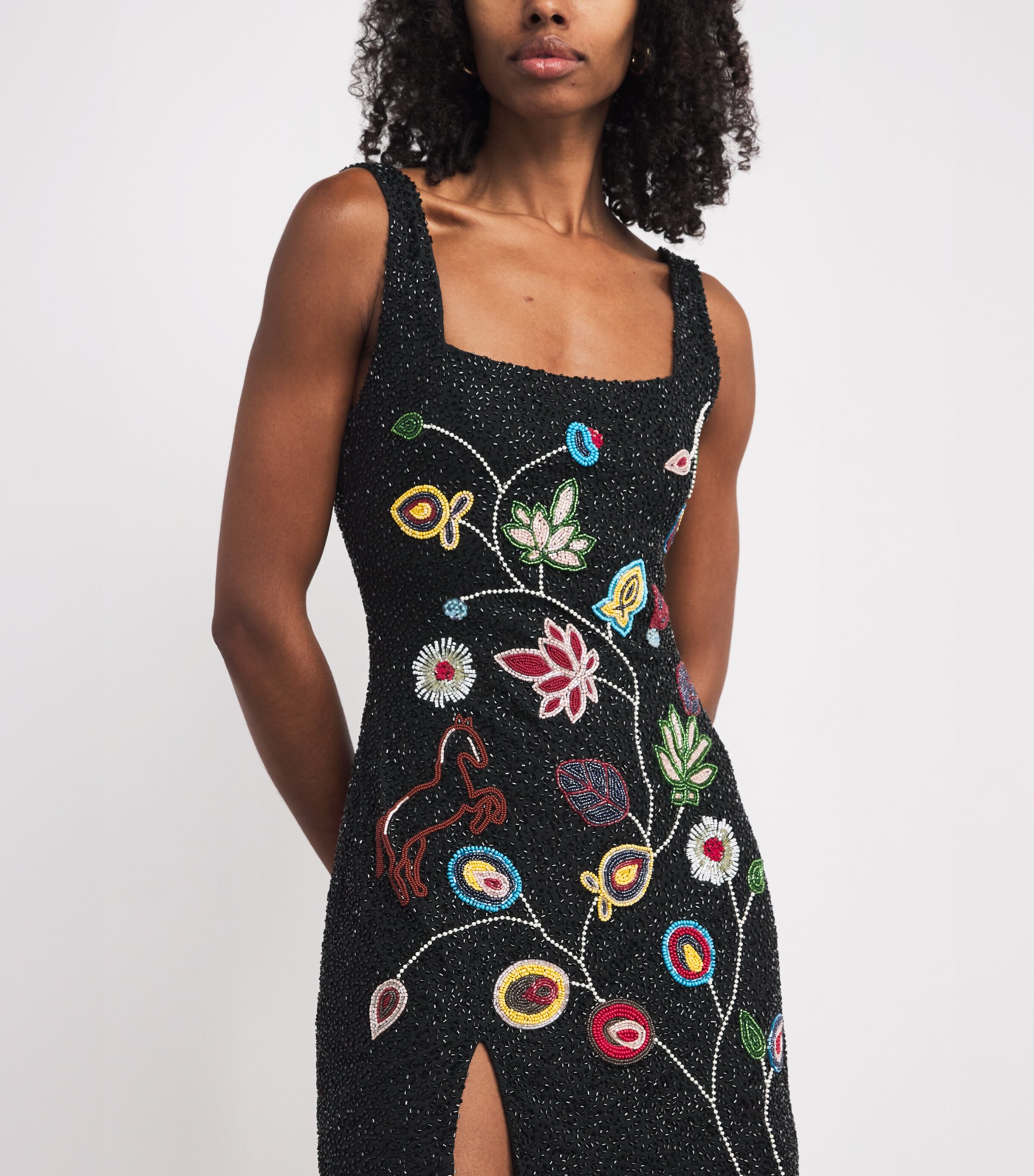 STAUD Womens Beaded Floral Le Sable Mini Dress Taps Tapestry Image 4