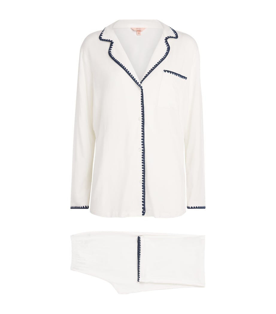 Eberjey Womens Frida Long Pyjama Set Ivory/navy Image 1