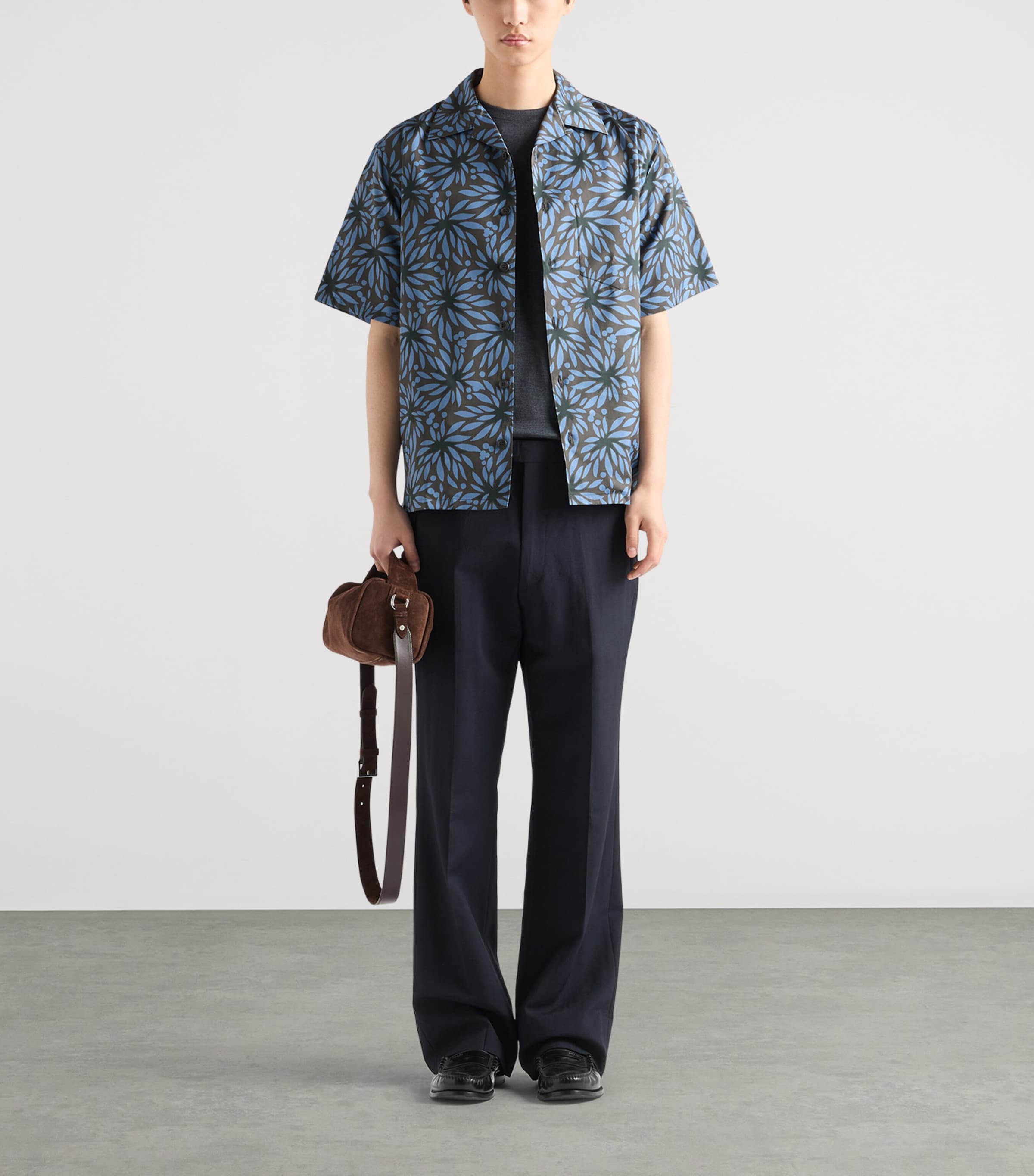 Prada Mens Cotton-Silk Bowling Shirt Grey Image 2