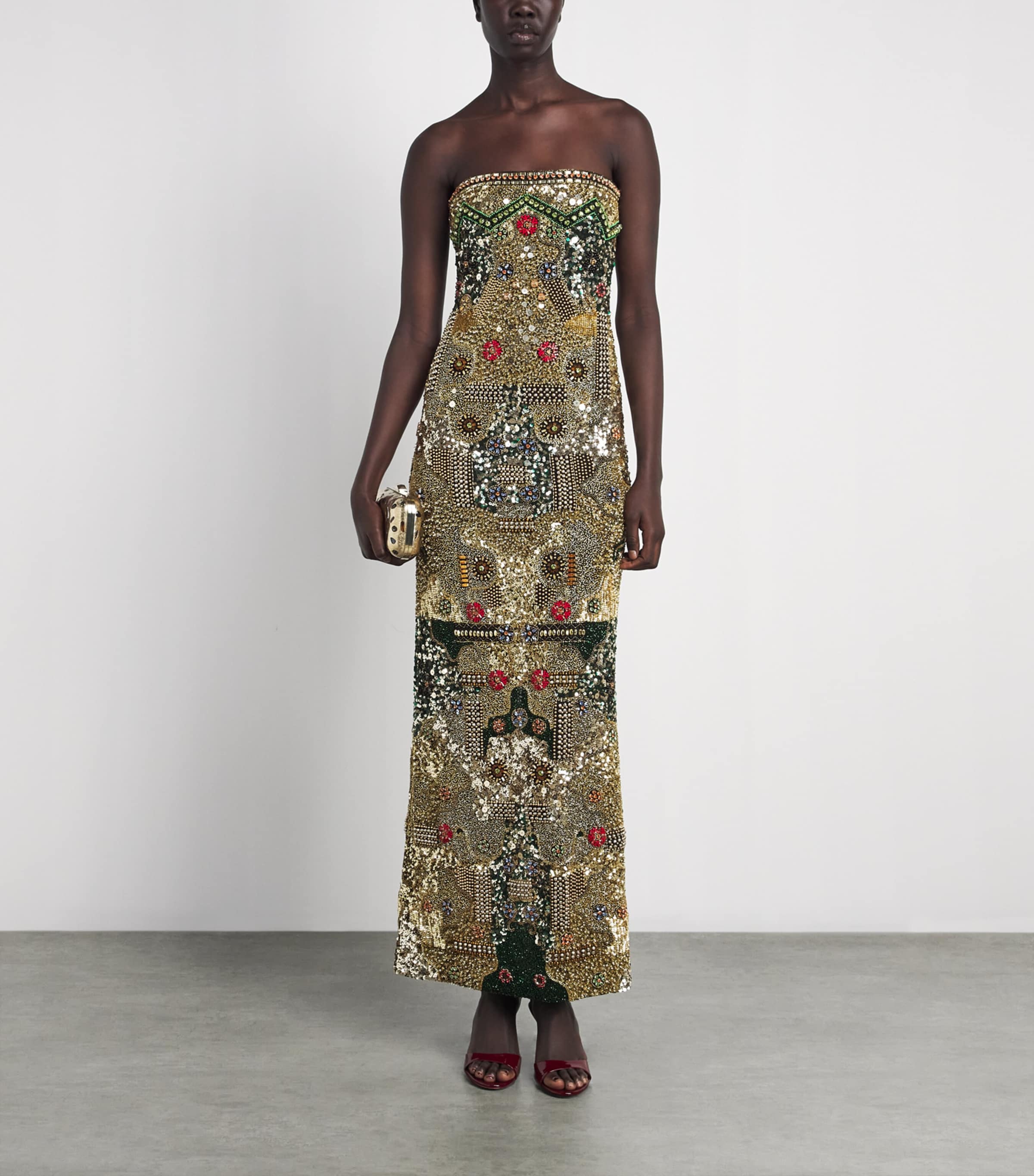 Alice+Olivia Womens Hand-Embroidered Delora Column Gown Gold/multi Image 2