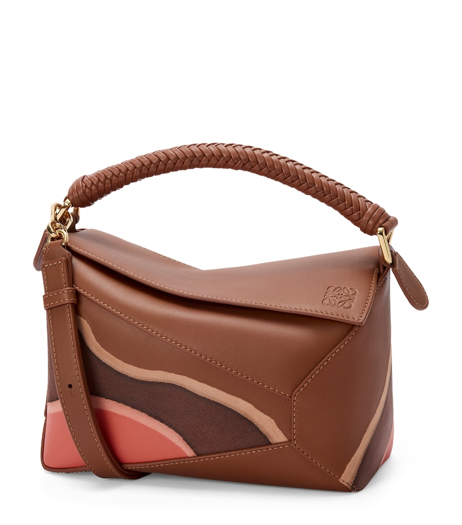 Small Leather Puzzle Edge Landscape Top-Handle Bag PECAN PARROT PINK Image 1