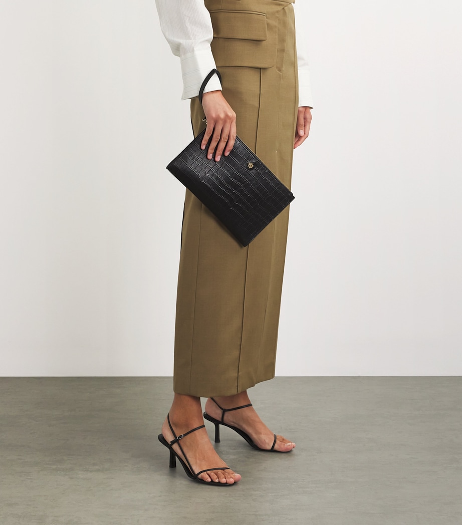 Medium Croc-Embossed Leather Pouch BLACK Image 2