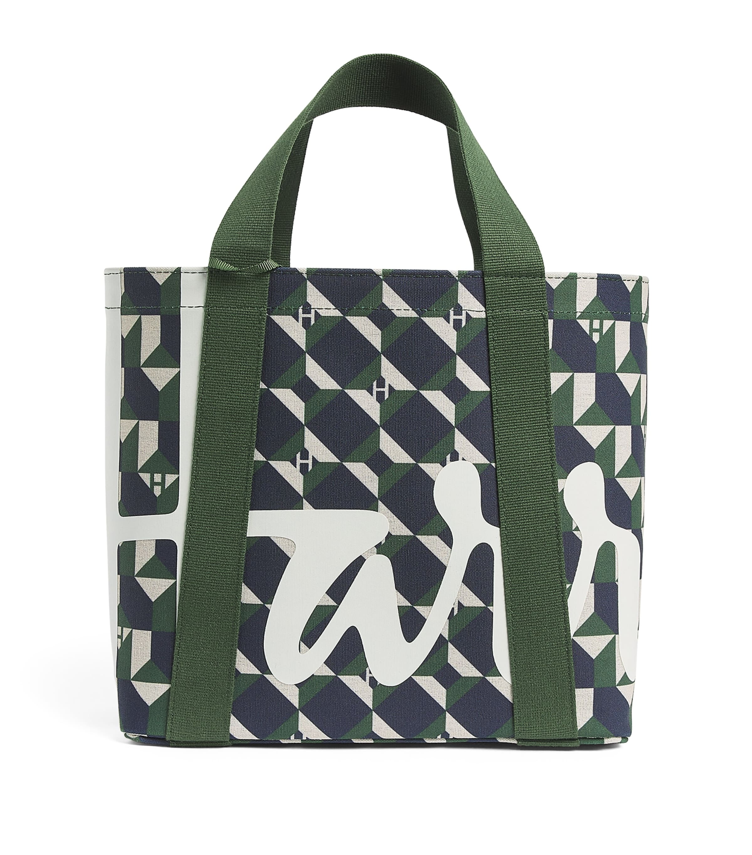 Harrods Mini Cotton Geometric Logo Tote Bag In Green
