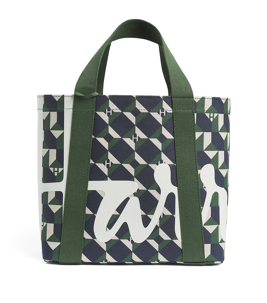 Mini Cotton Geometric Logo Tote Bag HARRODS GREEN Image 1