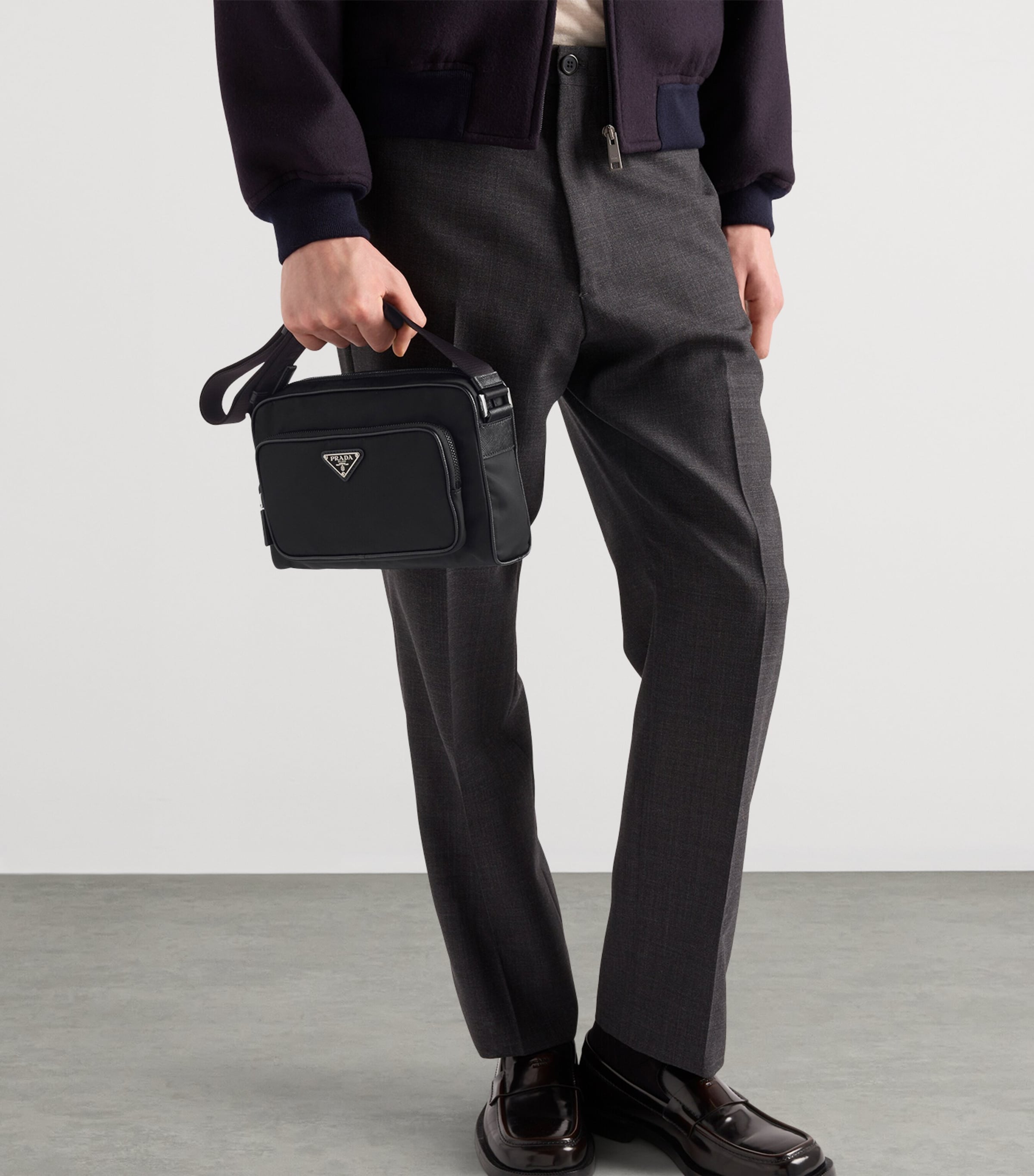 Re-Nylon Saffiano Leather-Trim Shoulder Bag F0002 Image 7