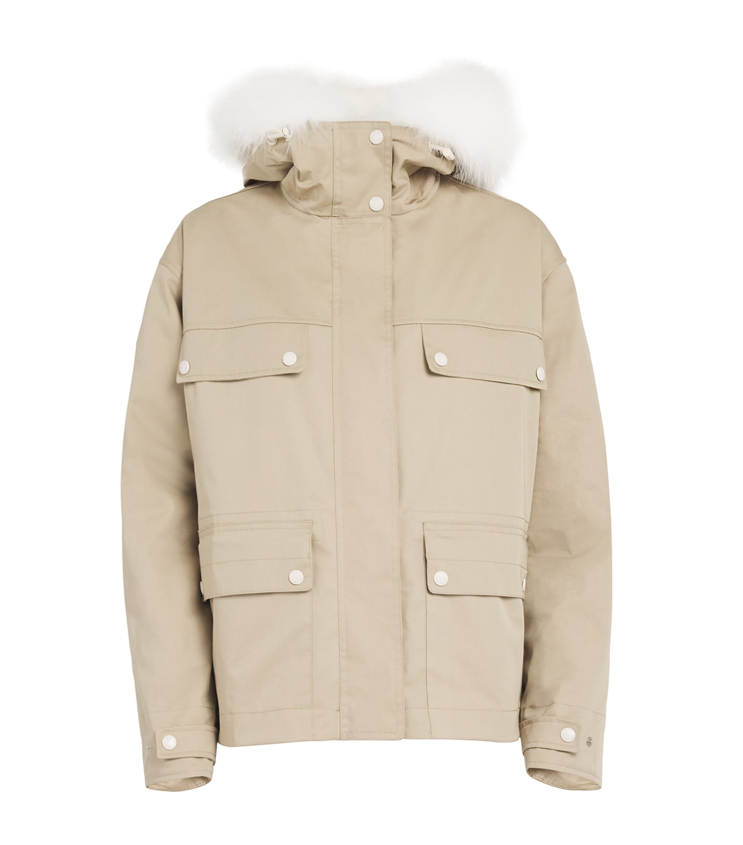 Yves Salomon Canvas Fur-trim Parka Jacket In Beige