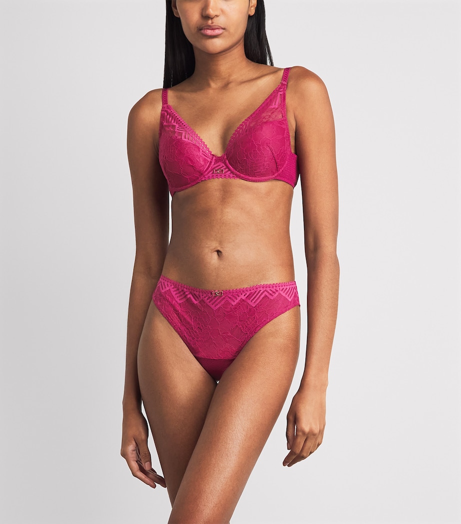 Chantelle Womens Lace Origins Tanga Briefs Oky Cranberry Image 2