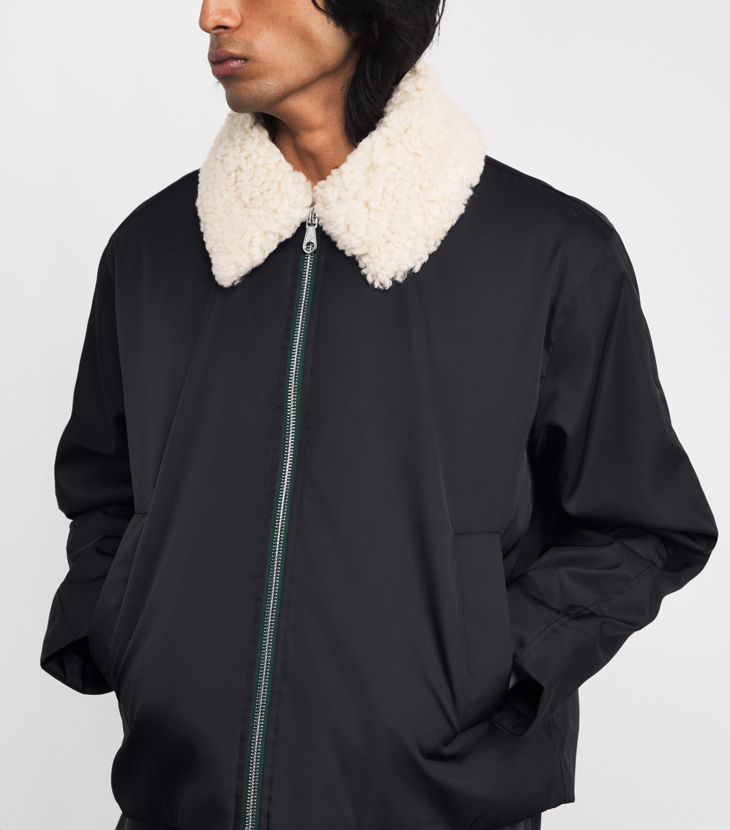 Faux Fur-Collar Bomber Jacket BLACK 000 Image 6