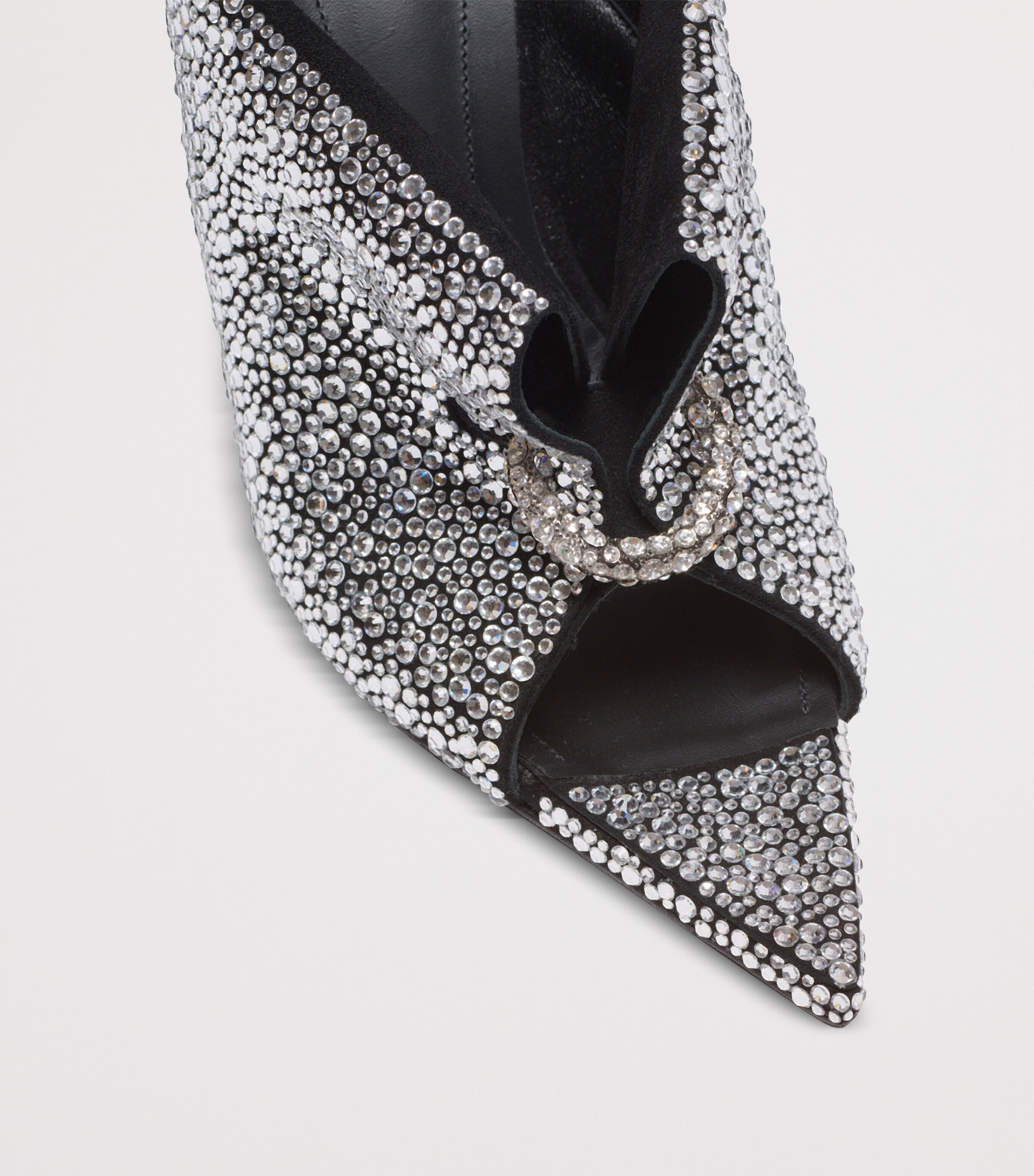 Balmain Leather Rhinestone-Embellished Pierced Heeled Mules 95 Eqo Noir/ Cristal Image 8
