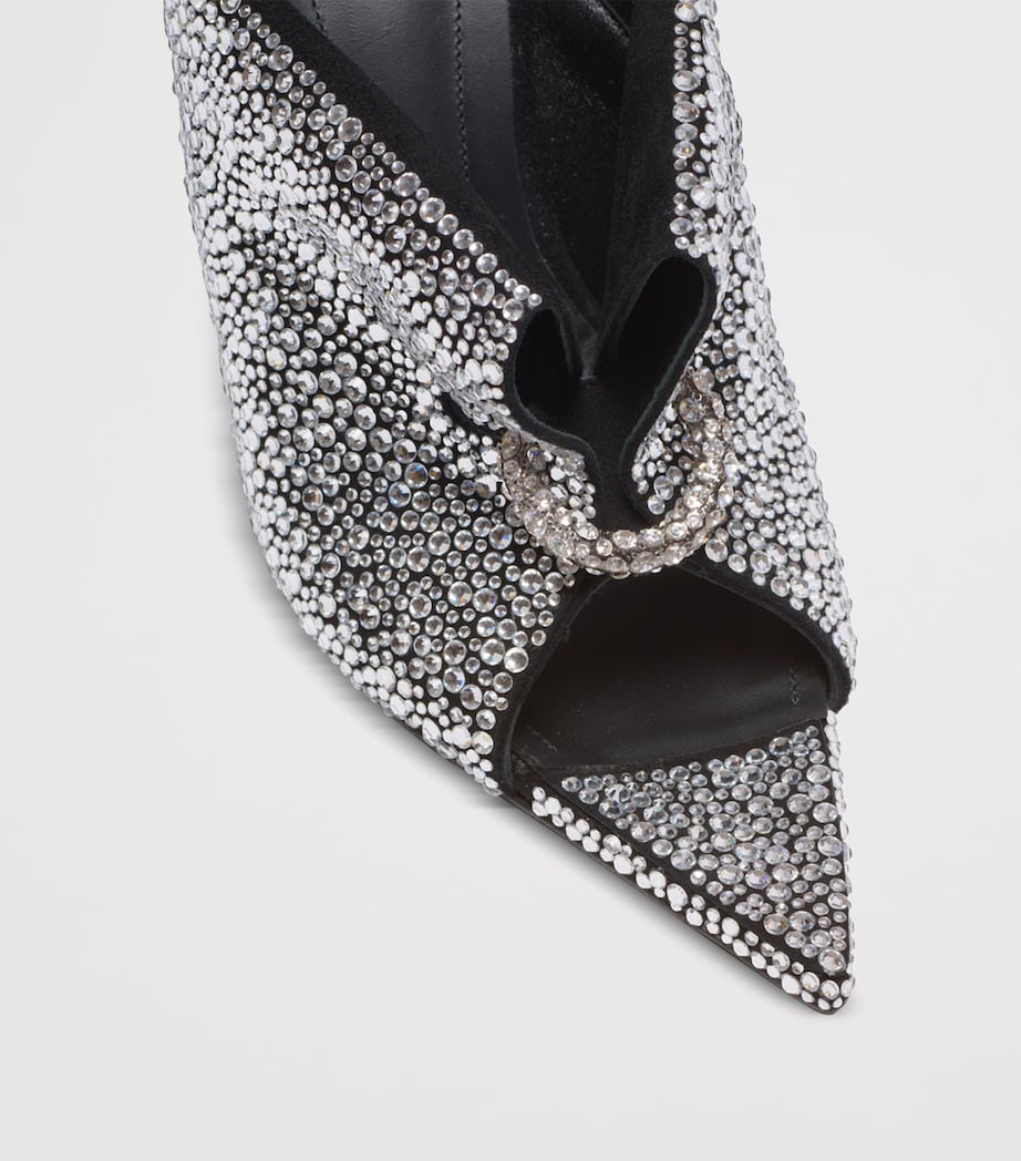 Balmain Leather Rhinestone-Embellished Pierced Heeled Mules 95 Eqo Noir/ Cristal Image 8