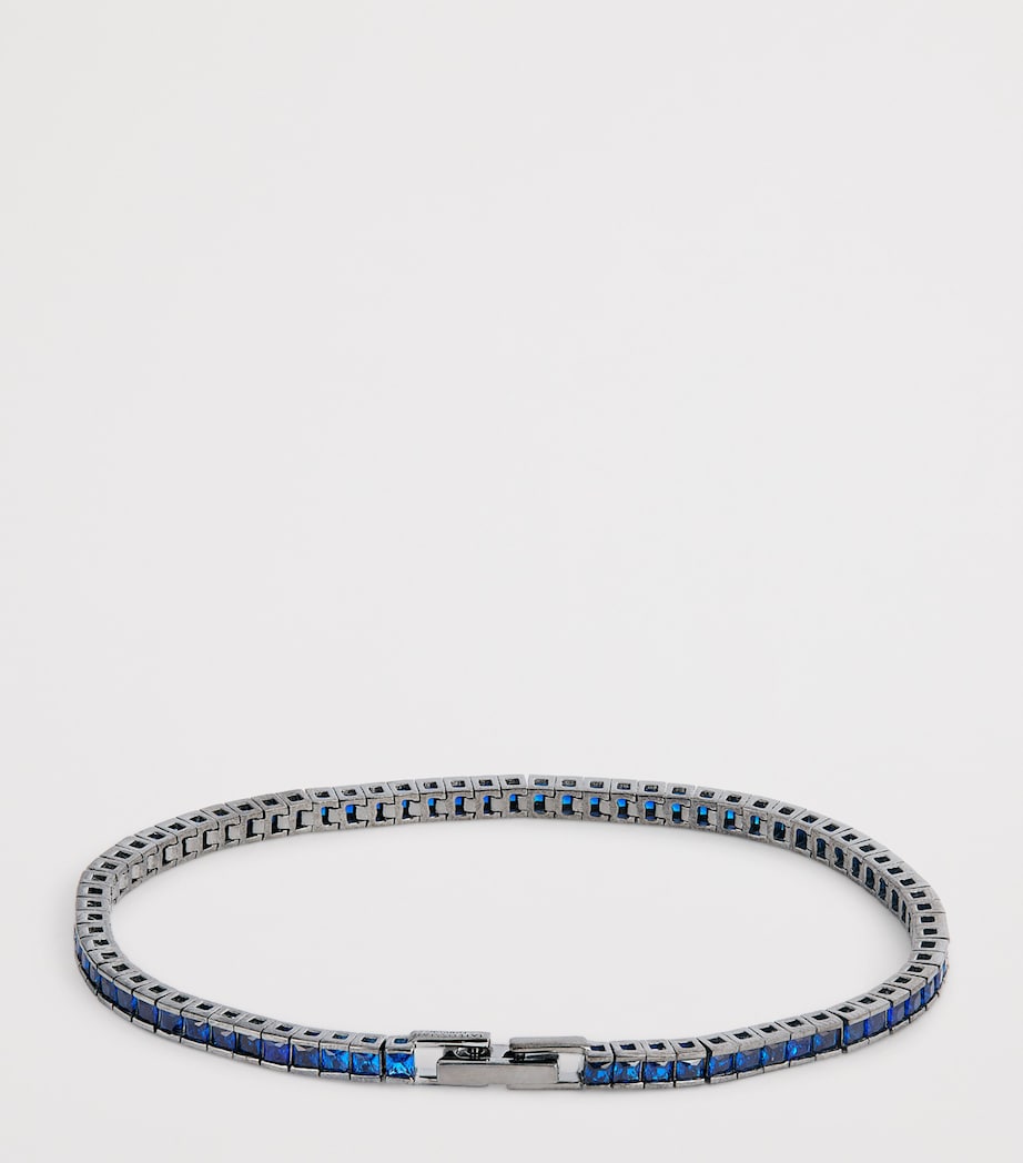 Rhodium-Plated Sterling Silver Quadro Tennis Bracelet BLUE Image 3