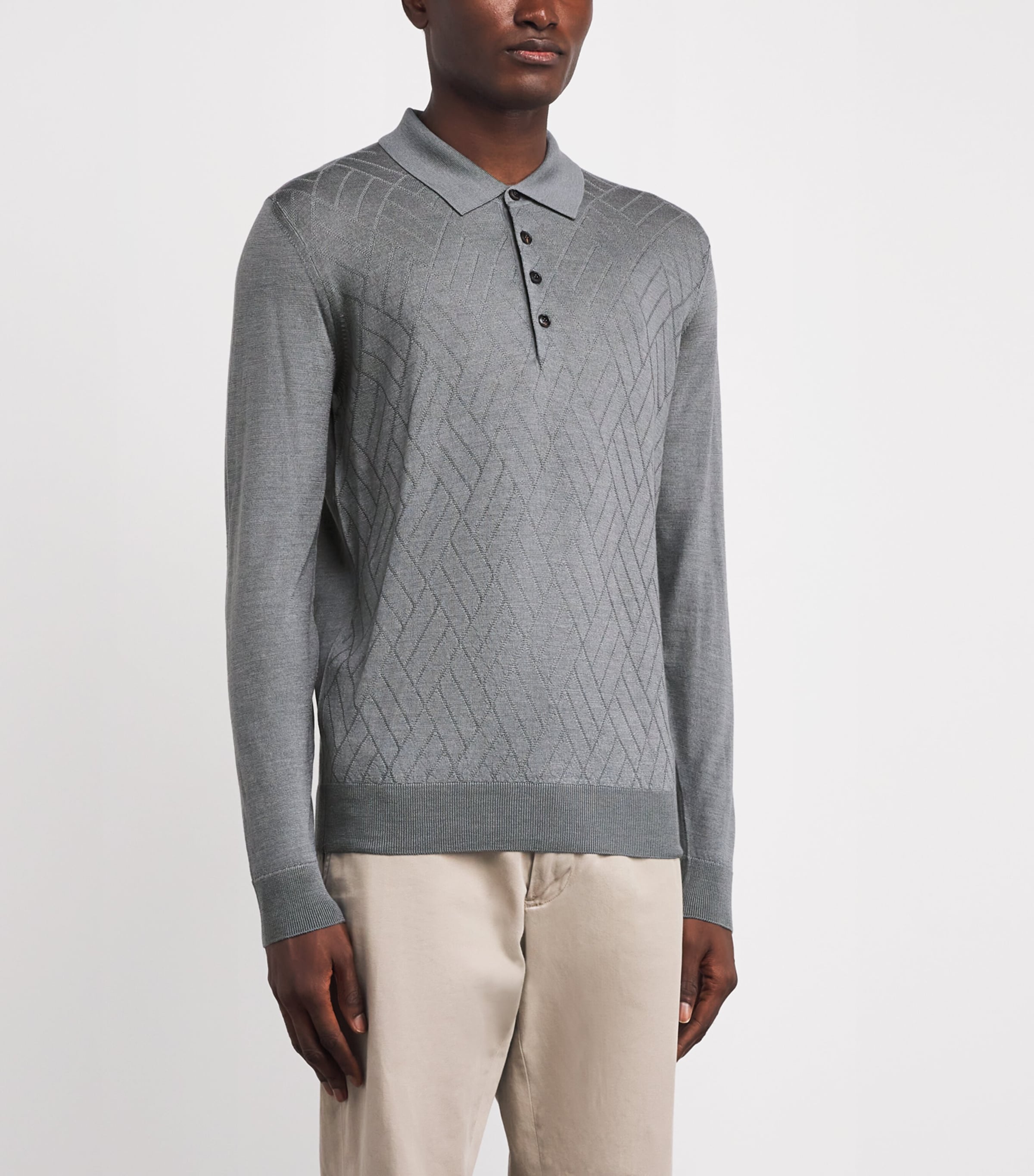 Wool Long-Sleeved Polo Shirt 21 LIGHT GREY Image 3