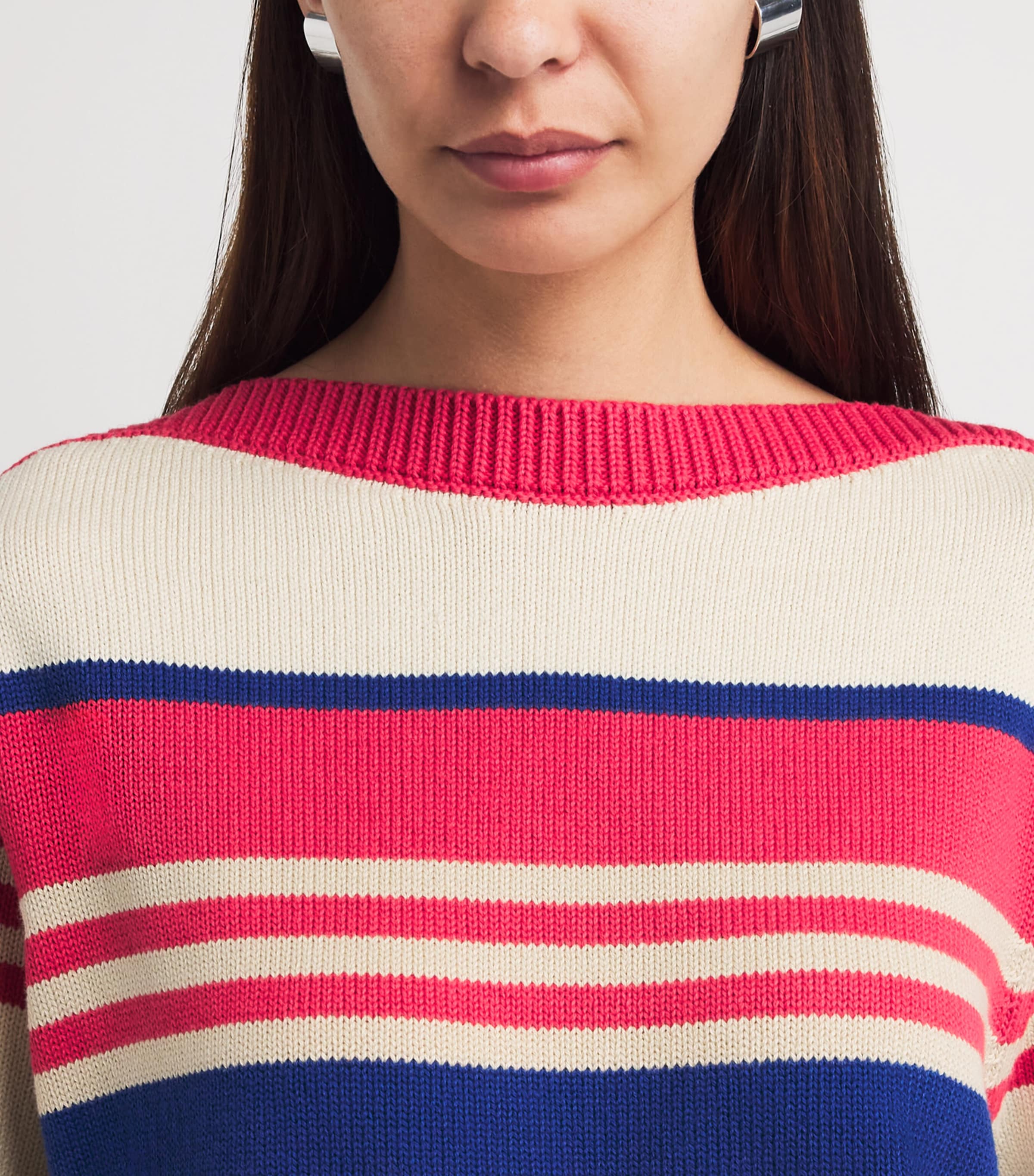 MOTHER Womens Cotton Striped Skipper Sweater Ivory Red Multi Strp Image 3