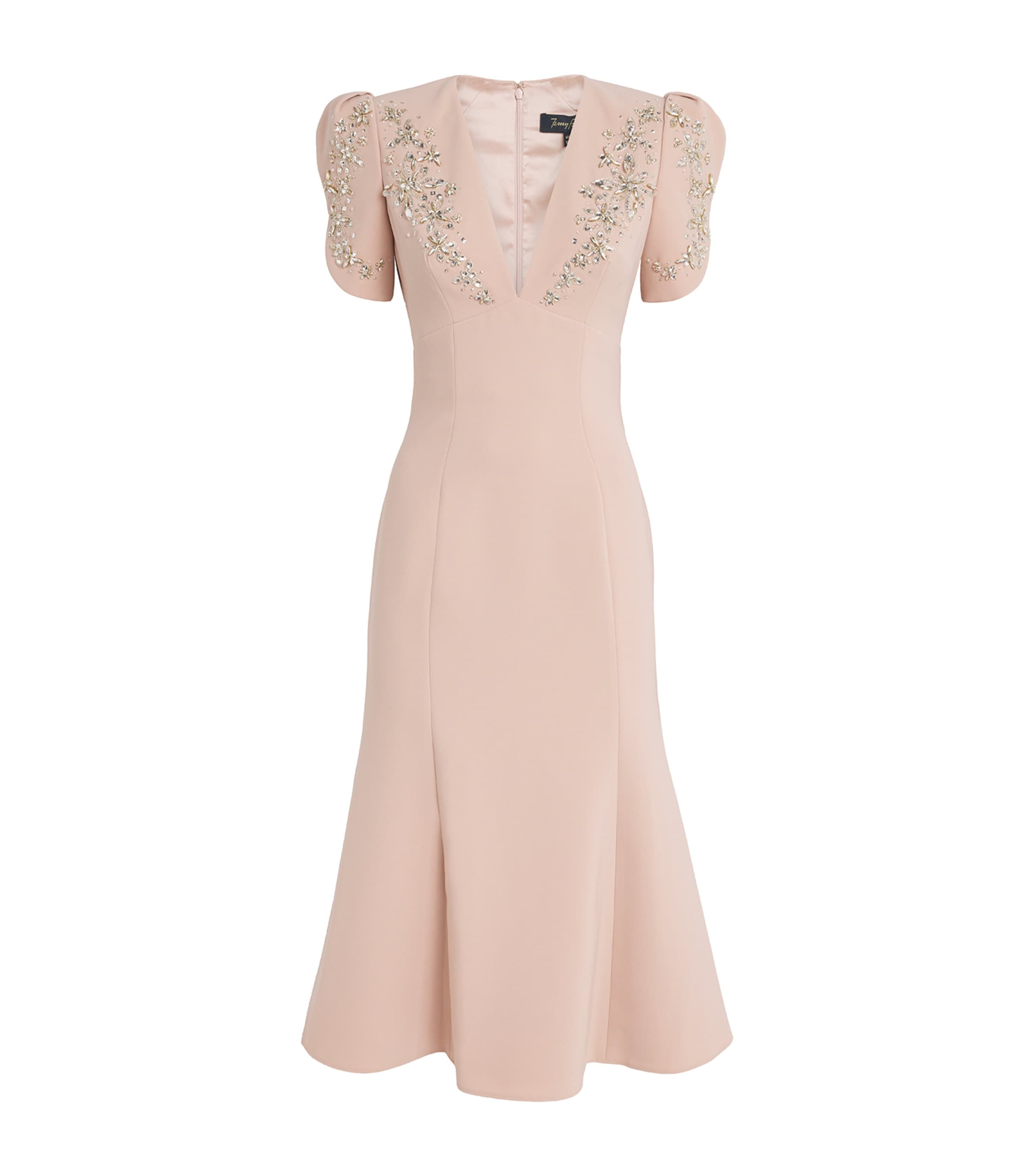 Jenny Packham Crepe Embellished Rose Bud Midi Dress