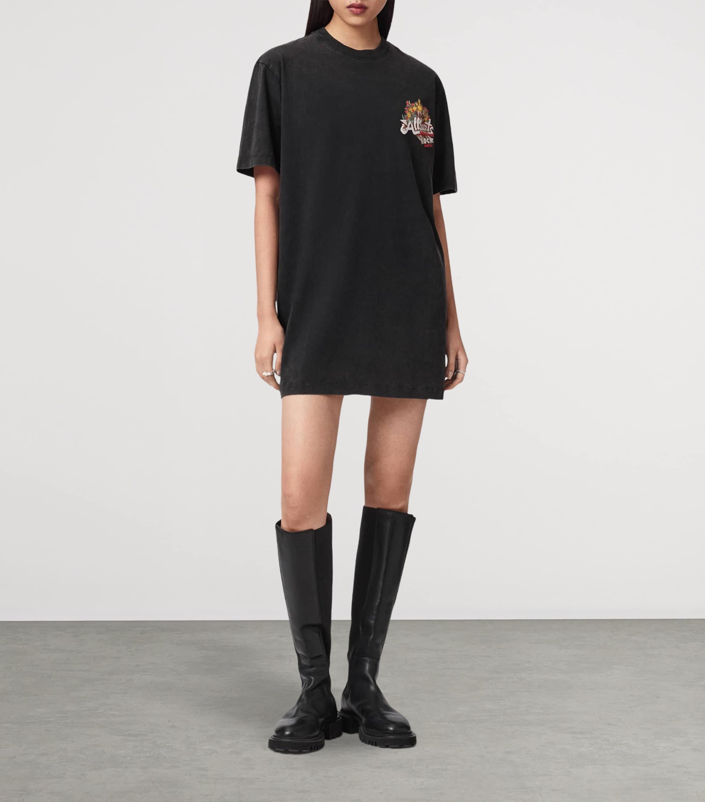 AllSaints Womens Organic Cotton Roque Mini Dress Washed Black Image 2