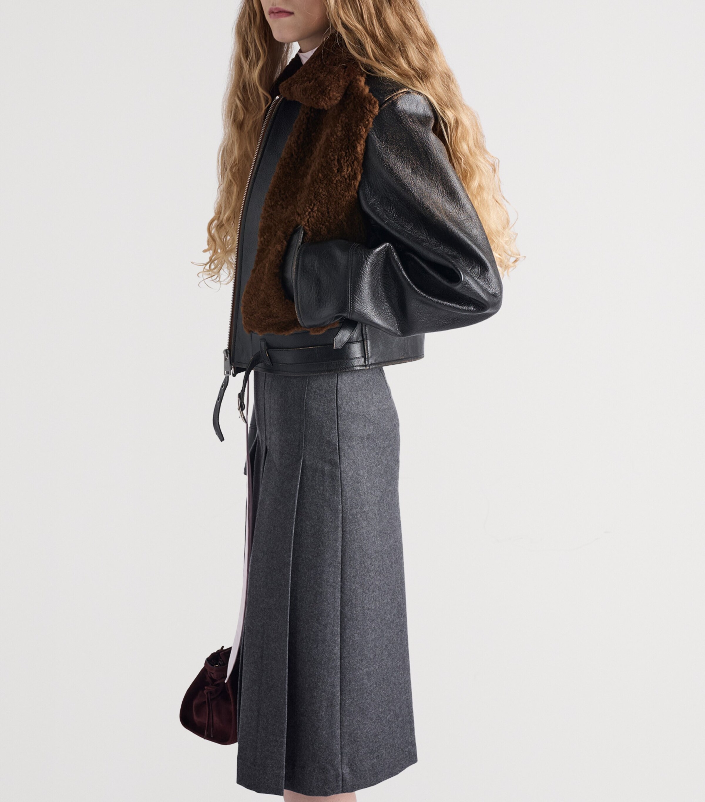 Wool Pleated Midi Skirt F0480 Image 4