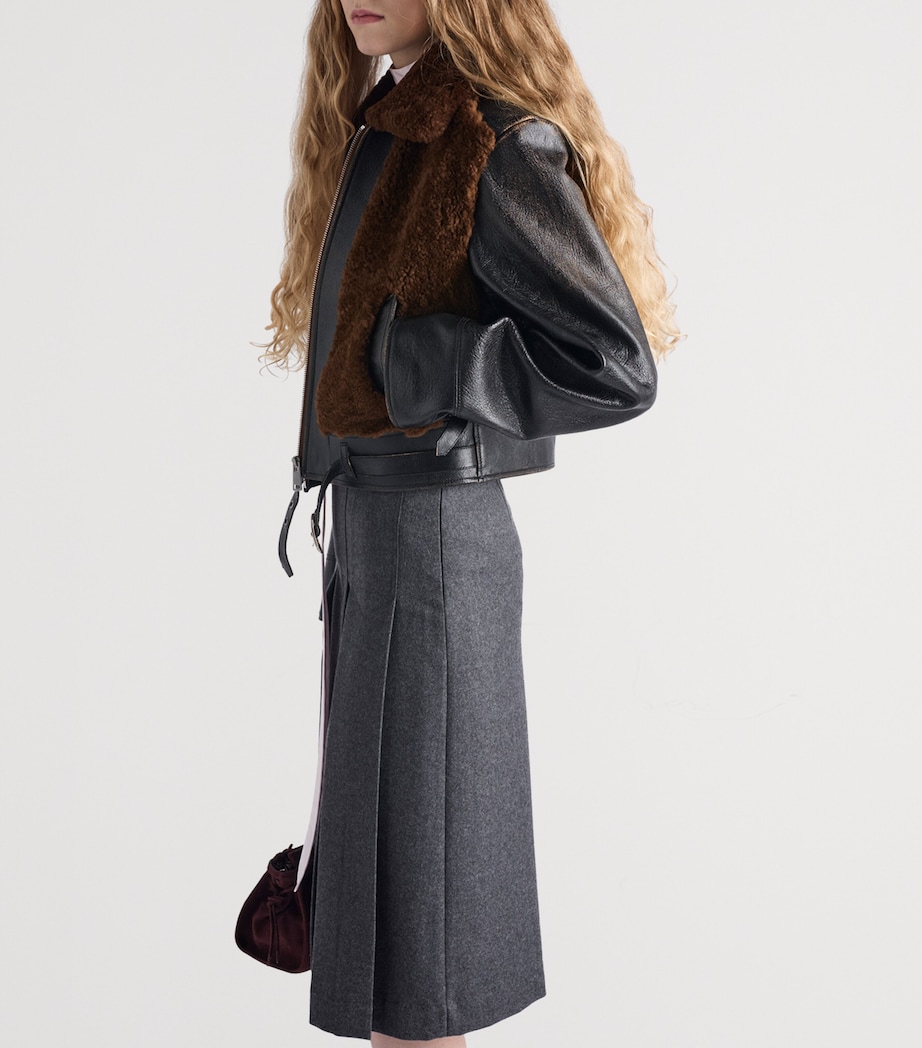 Wool Pleated Midi Skirt F0480 Image 4