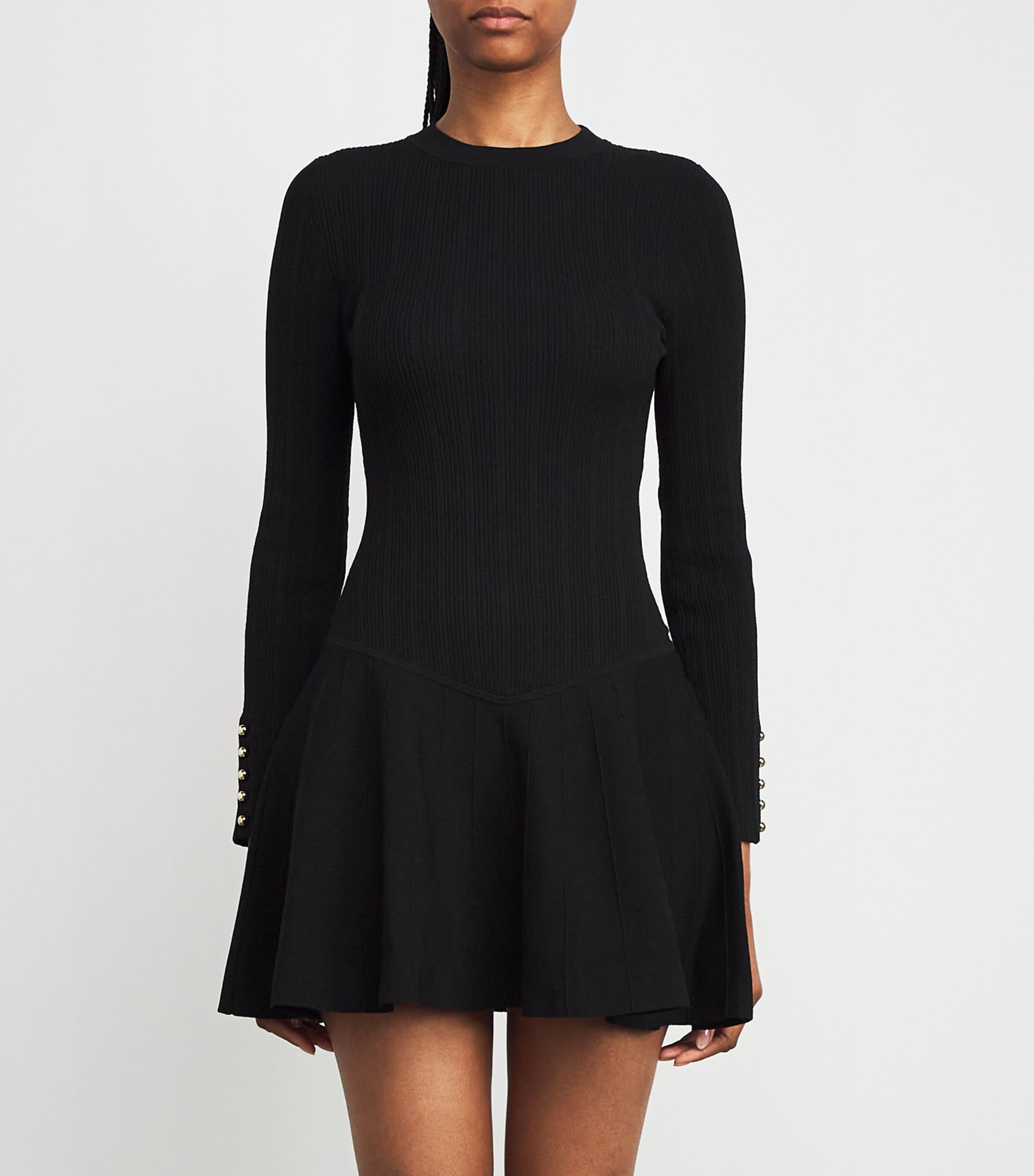 Rib-Knit Mini Dress BLACK Image 3