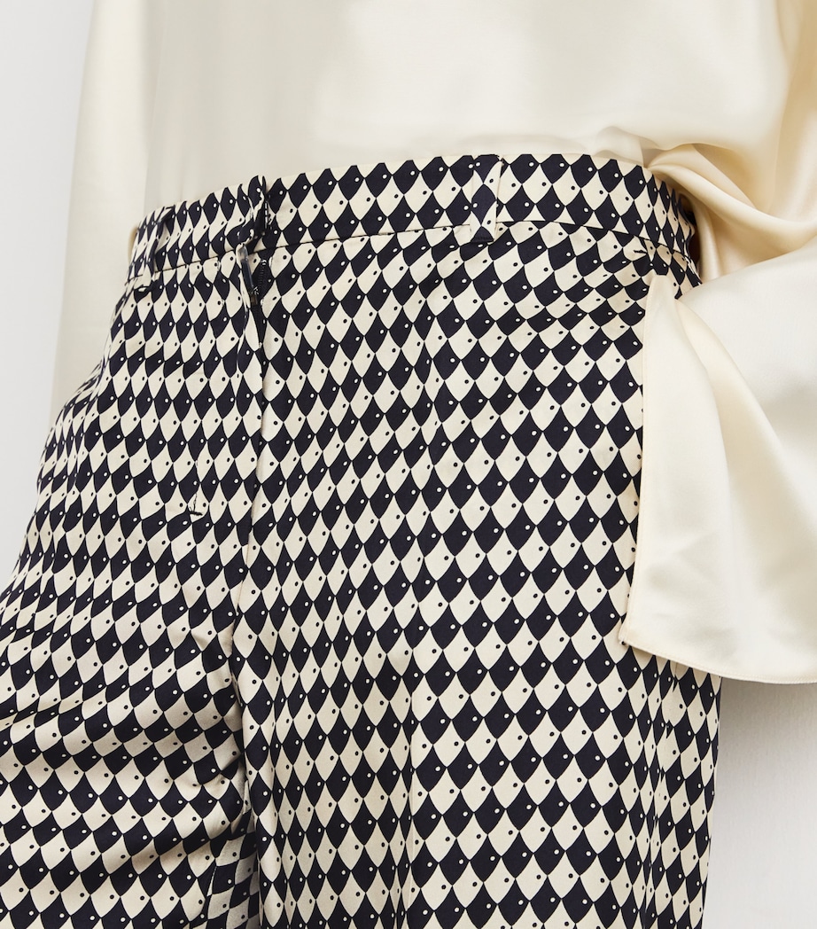 Silk Printed Flared Trousers BLACK Image 6