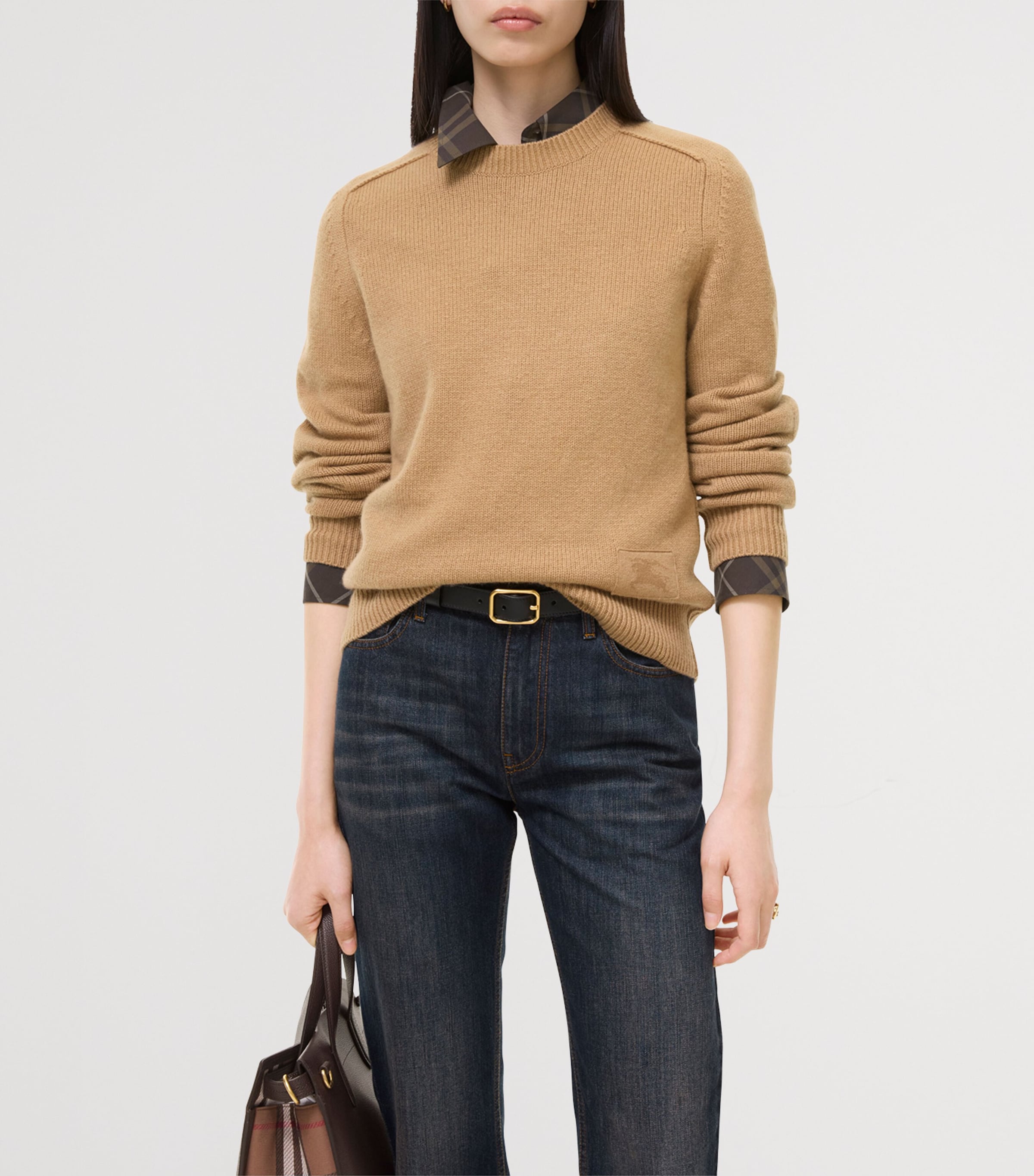 Burberry Womens Cashmere-Blend Embroidered Sweater Butterscotch Image 2
