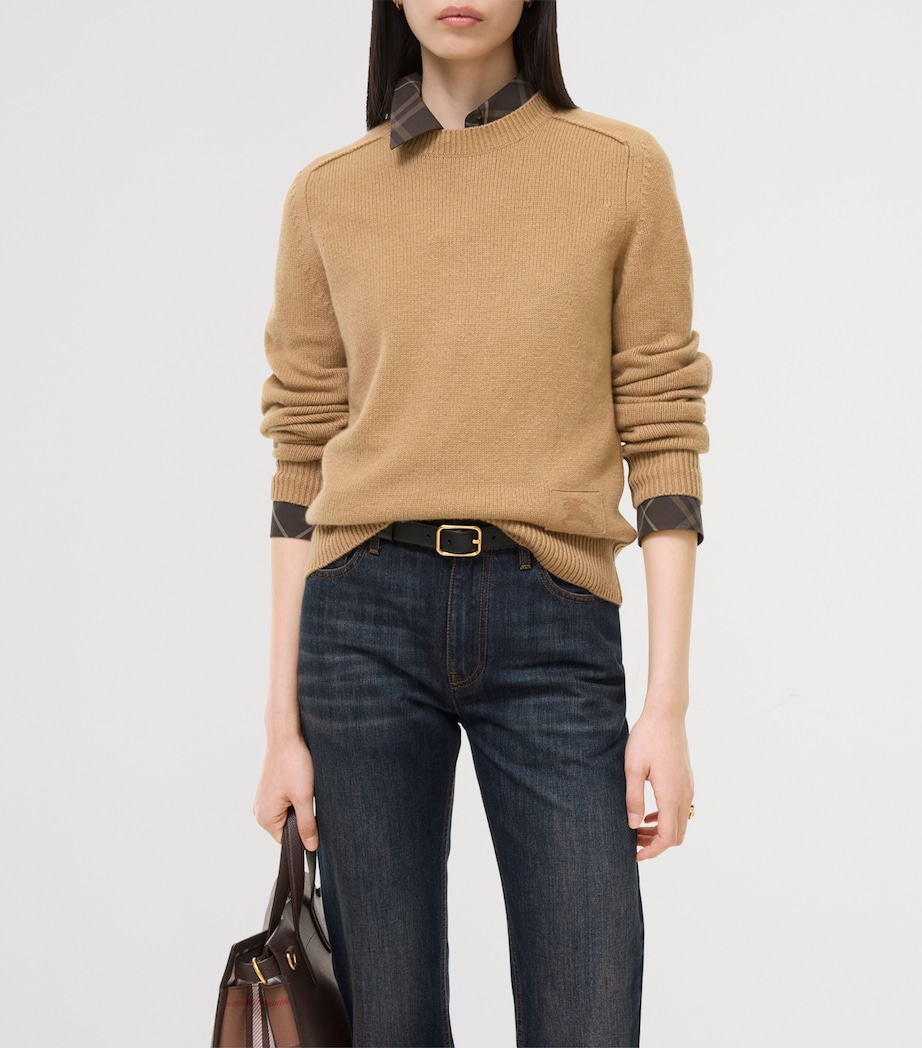 Burberry Womens Cashmere-Blend Embroidered Sweater Butterscotch Image 2
