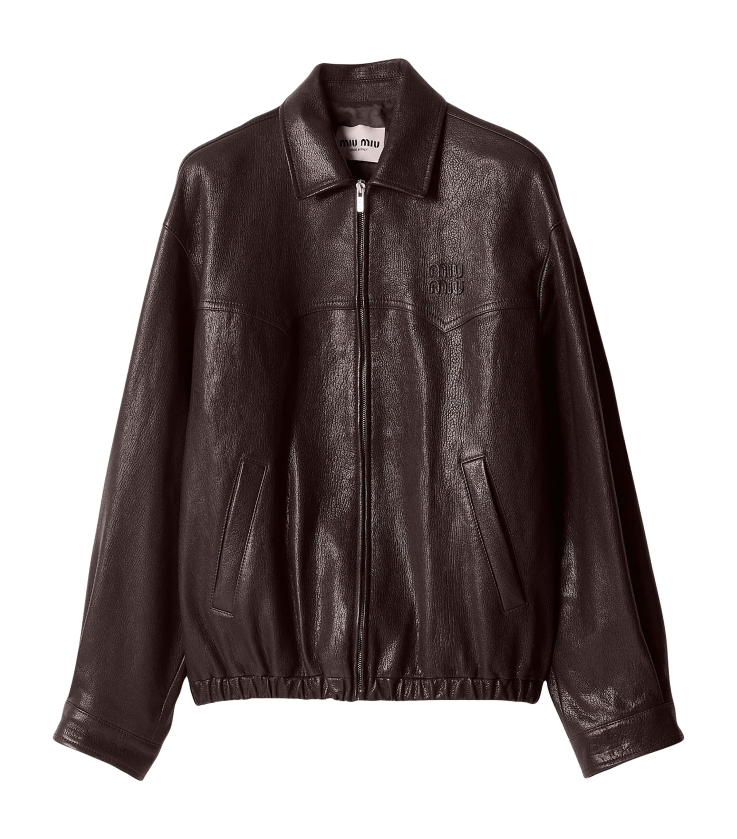 Miu Miu Womens Leather Blouson Jacket Brown Image 1