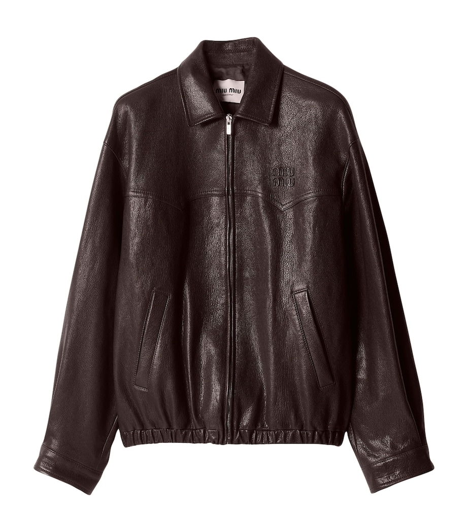 Miu Miu Womens Leather Blouson Jacket Brown Image 1
