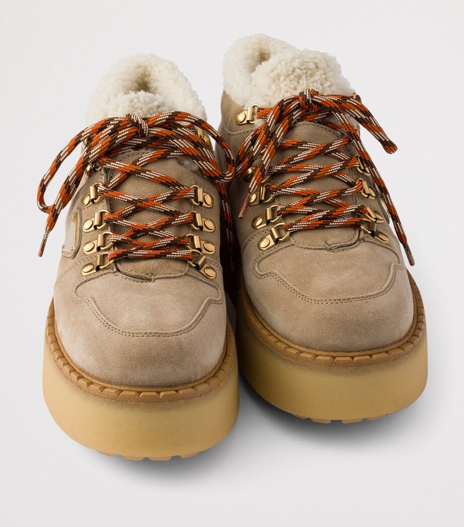 Prada Suede Shearling Chukka Ankle Boots Neutral Image 6
