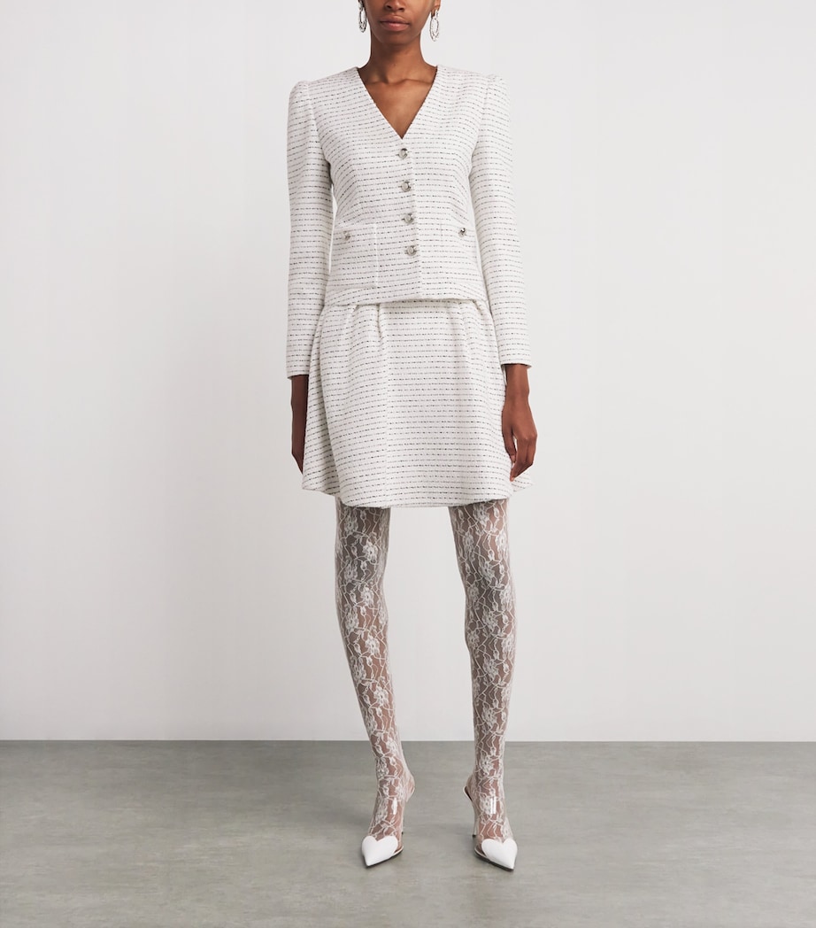 Tweed Embellished V-Neck Jacket 0822 WHITE-BLACK Image 2