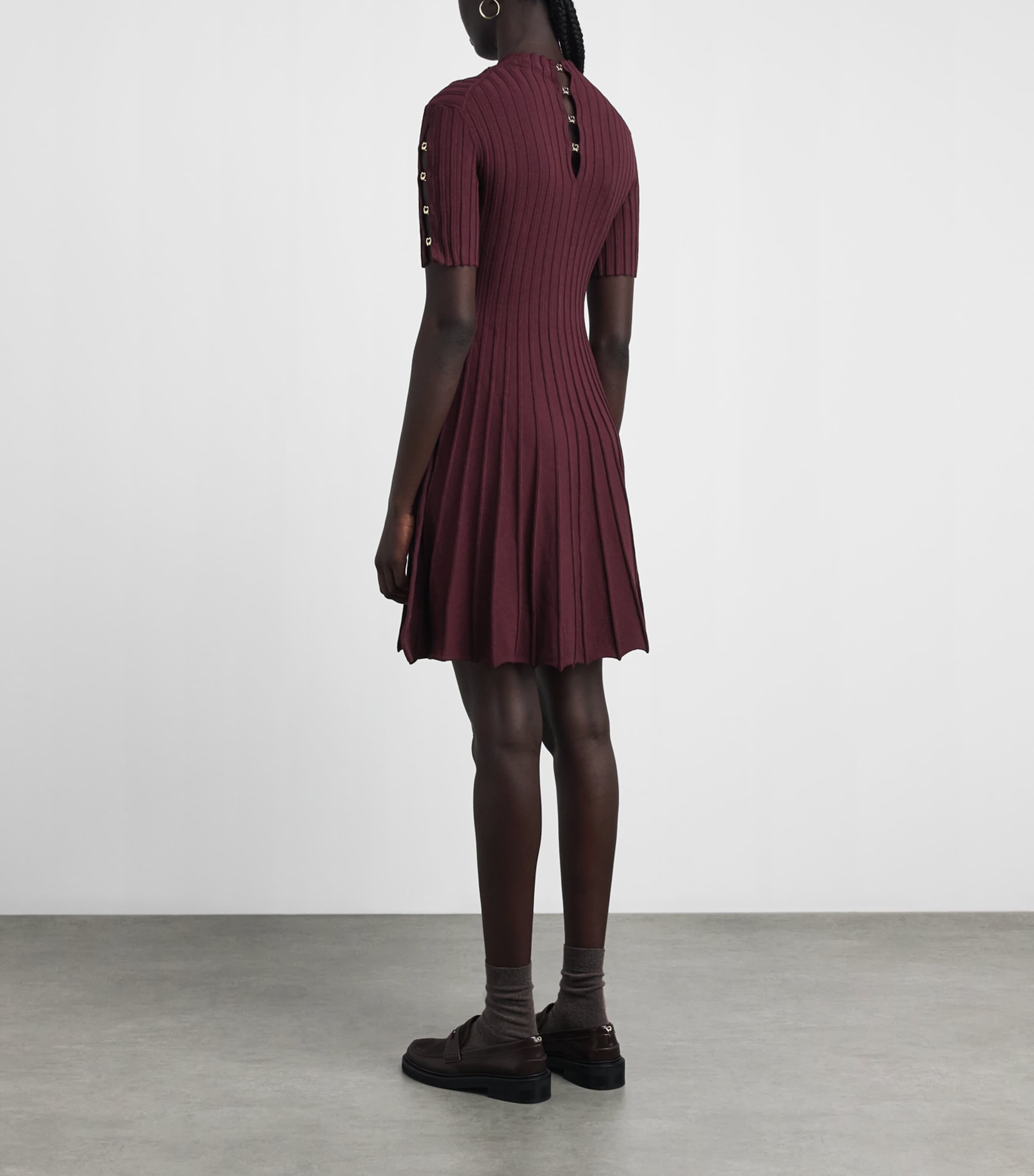 Maje Womens High-Neck Mini Skater Dress Burgundy Image 4