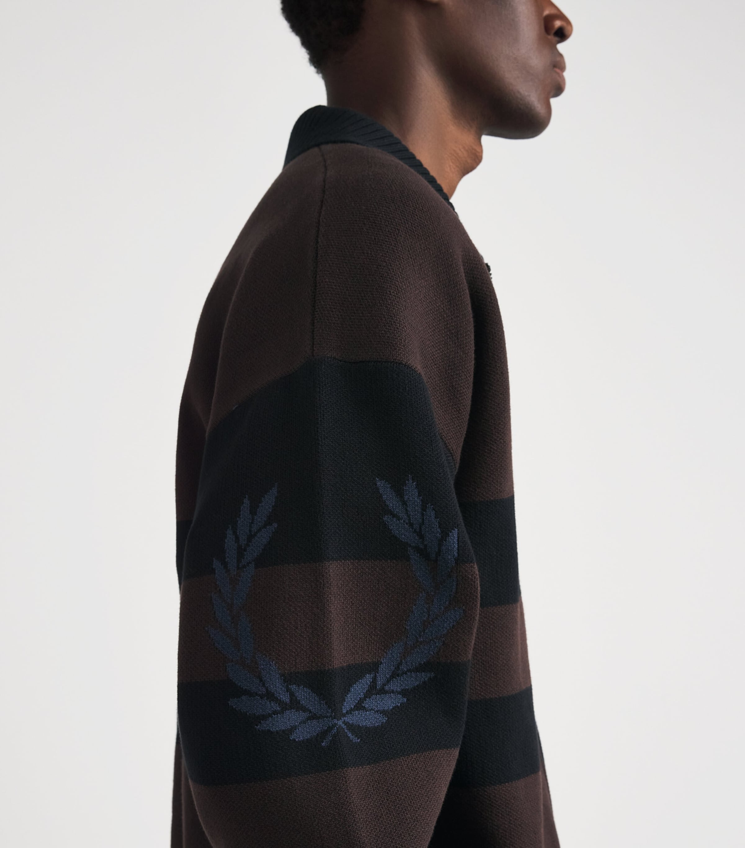 Fred Perry Mens Cotton Stripe Zip-Up Cardigan Rich Brown Image 3