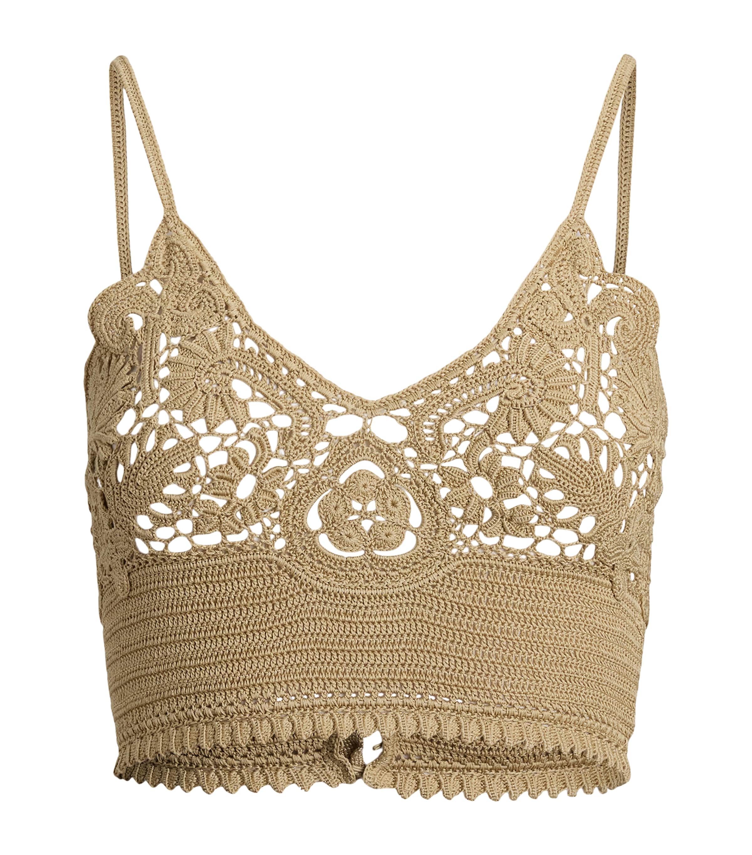 Ralph Lauren Silk Crochet Bralette In Beige