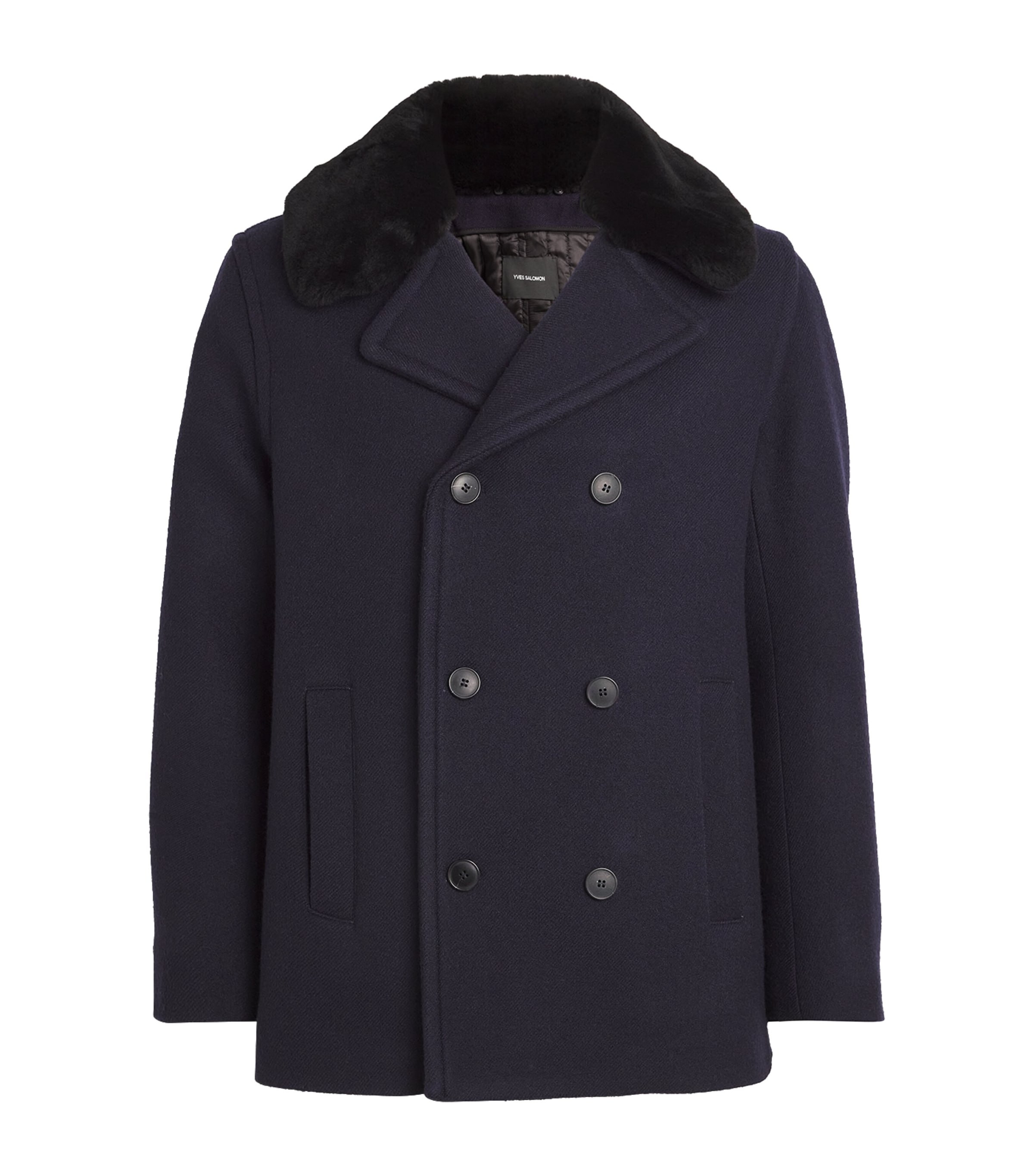 Yves Salomon Virgin Wool Pea Coat In Navy