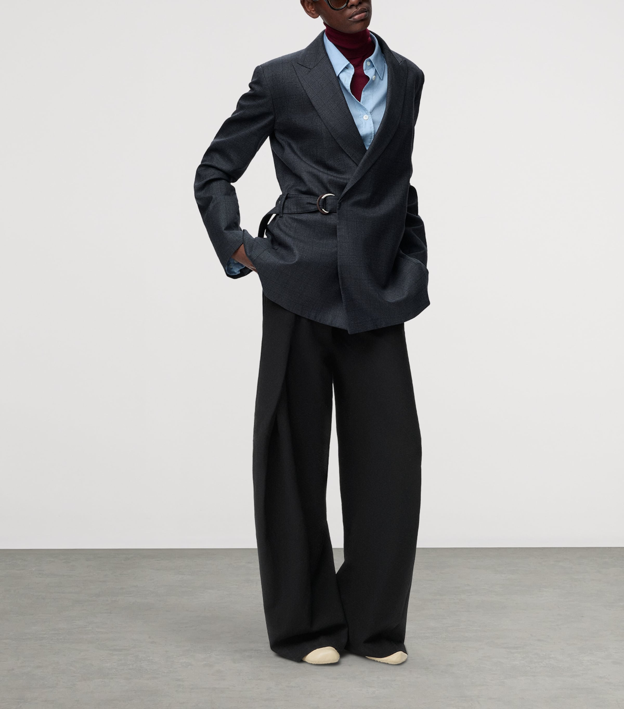 Wool Belted Trousers BLACK Image 2